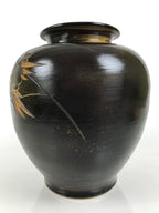 Japanese Ceramic Flower Vase Vtg Ikebana Kabin Brown Floral Round Large FK250-KT - Vase-chidorivintage.com