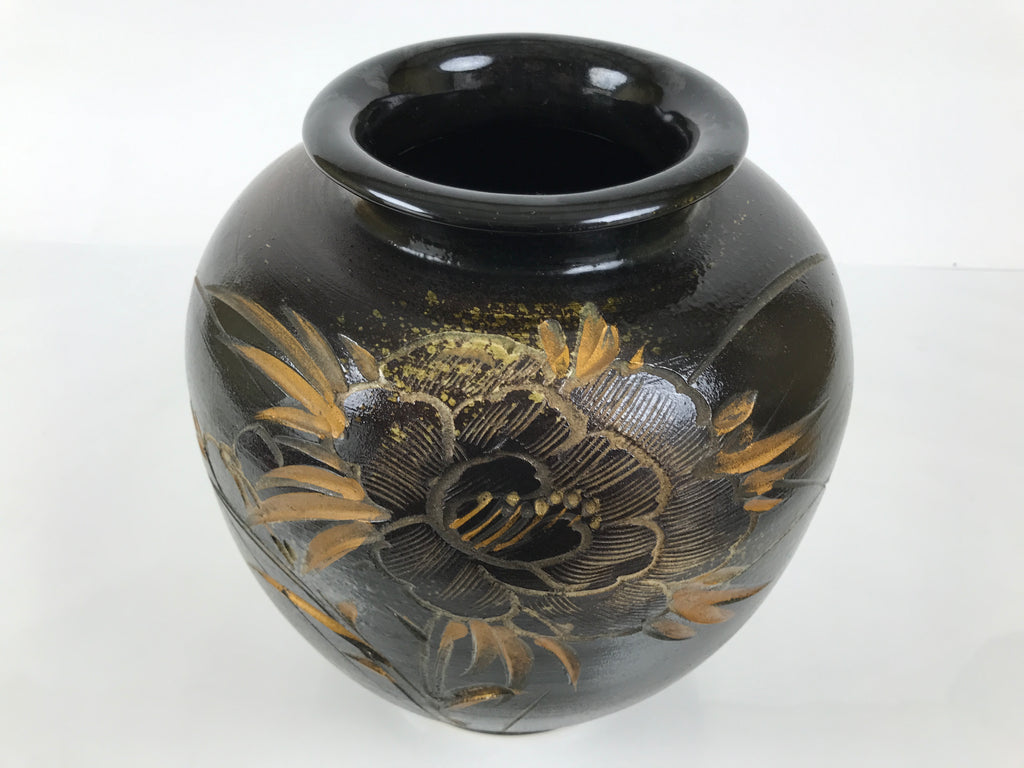Japanese Ceramic Flower Vase Vtg Ikebana Kabin Brown Floral Round Large FK250-KT - Vase-chidorivintage.com