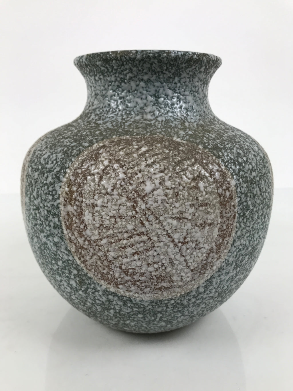 Japanese Ceramic Flower Vase Vtg Ikebana Kabin Round Green Brown White FK251-KT - Vase-chidorivintage.com