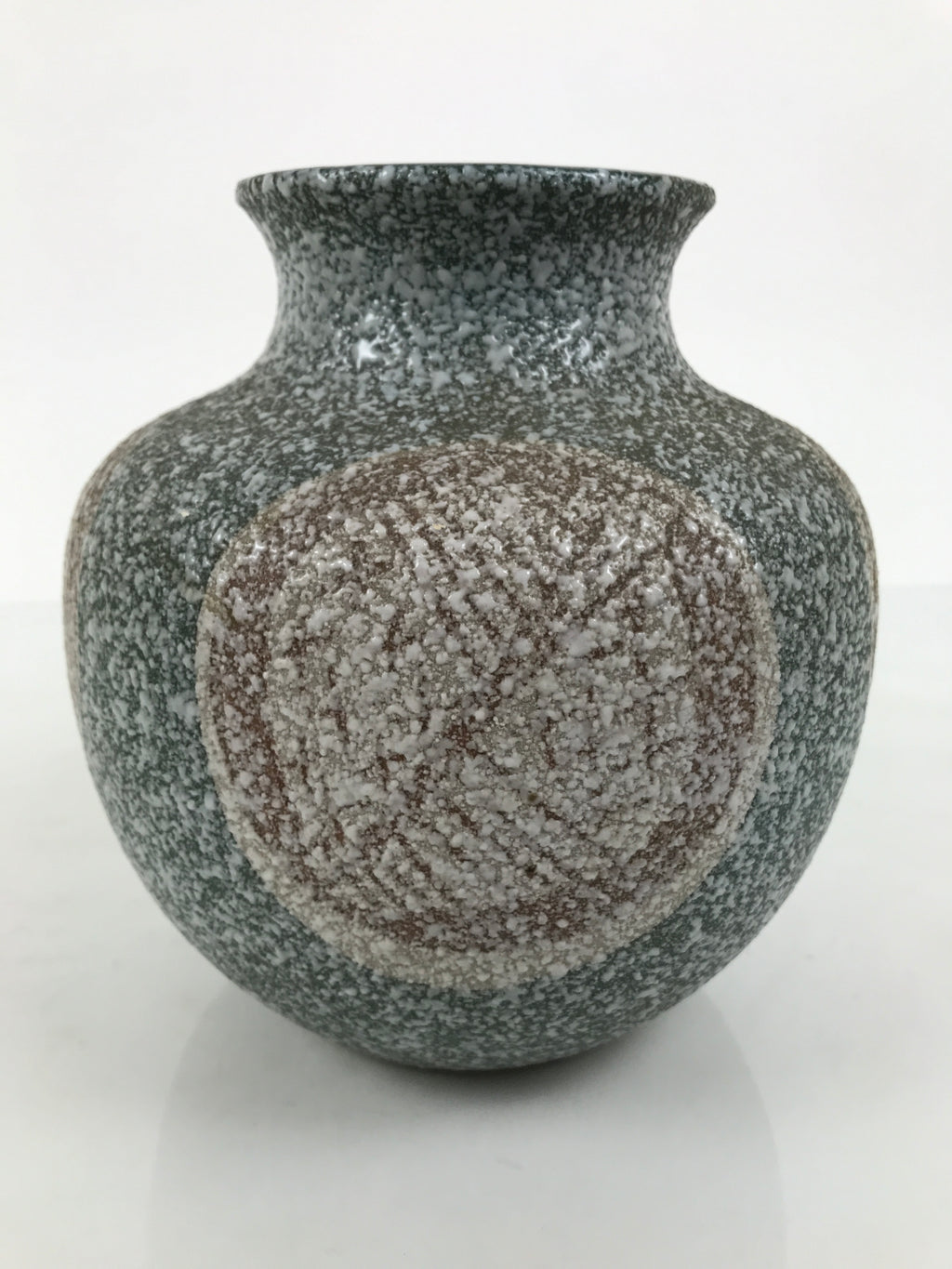 Japanese Ceramic Flower Vase Vtg Ikebana Kabin Round Green Brown White FK251-KT - Vase-chidorivintage.com