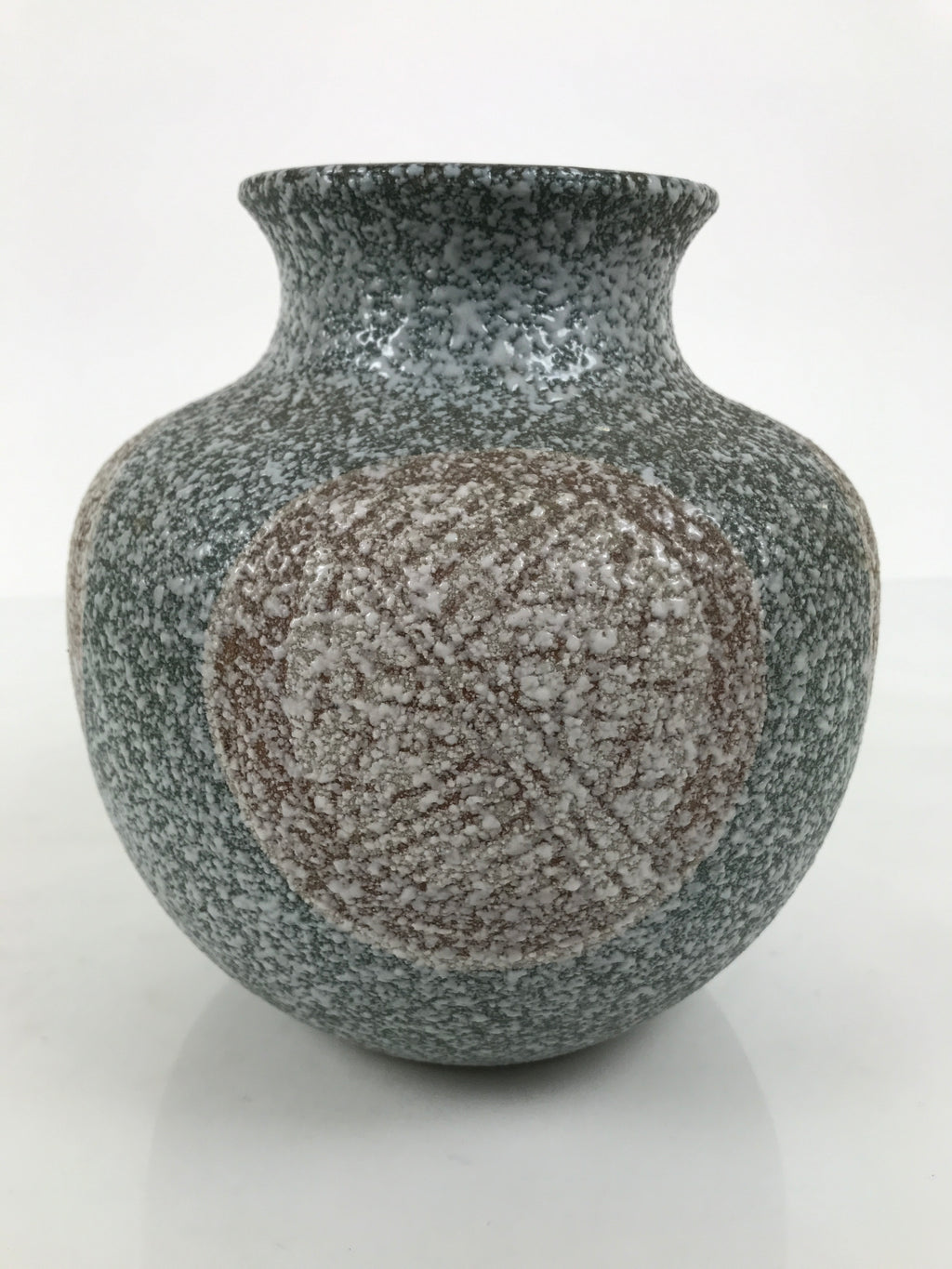 Japanese Ceramic Flower Vase Vtg Ikebana Kabin Round Green Brown White FK251-KT - Vase-chidorivintage.com