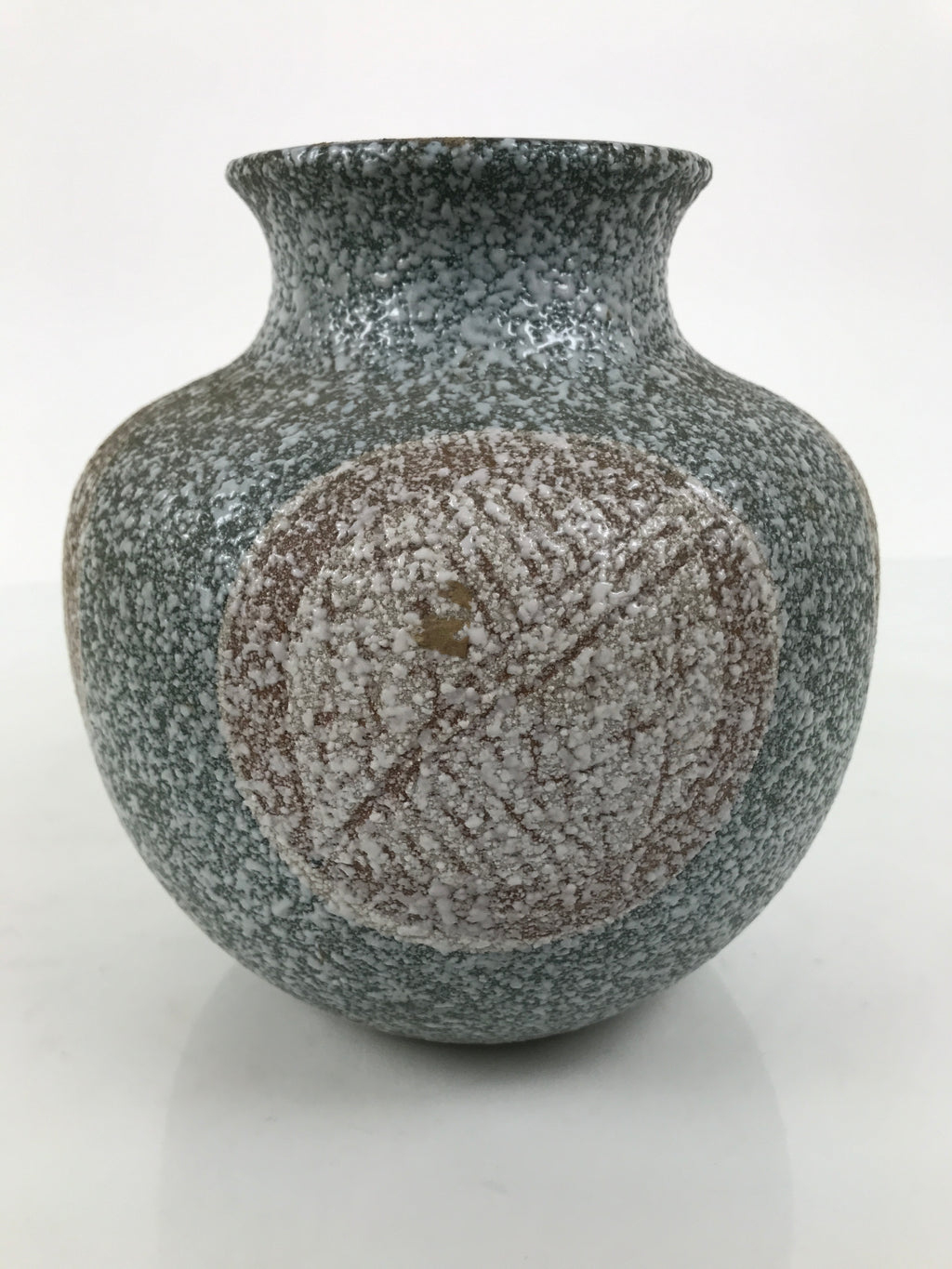 Japanese Ceramic Flower Vase Vtg Ikebana Kabin Round Green Brown White FK251-KT - Vase-chidorivintage.com