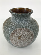 Japanese Ceramic Flower Vase Vtg Ikebana Kabin Round Green Brown White FK251-KT - Vase-chidorivintage.com