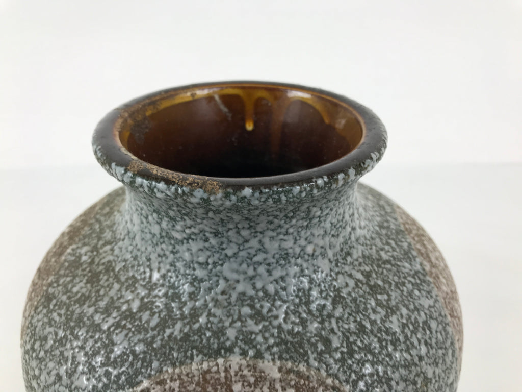 Japanese Ceramic Flower Vase Vtg Ikebana Kabin Round Green Brown White FK251-KT - Vase-chidorivintage.com