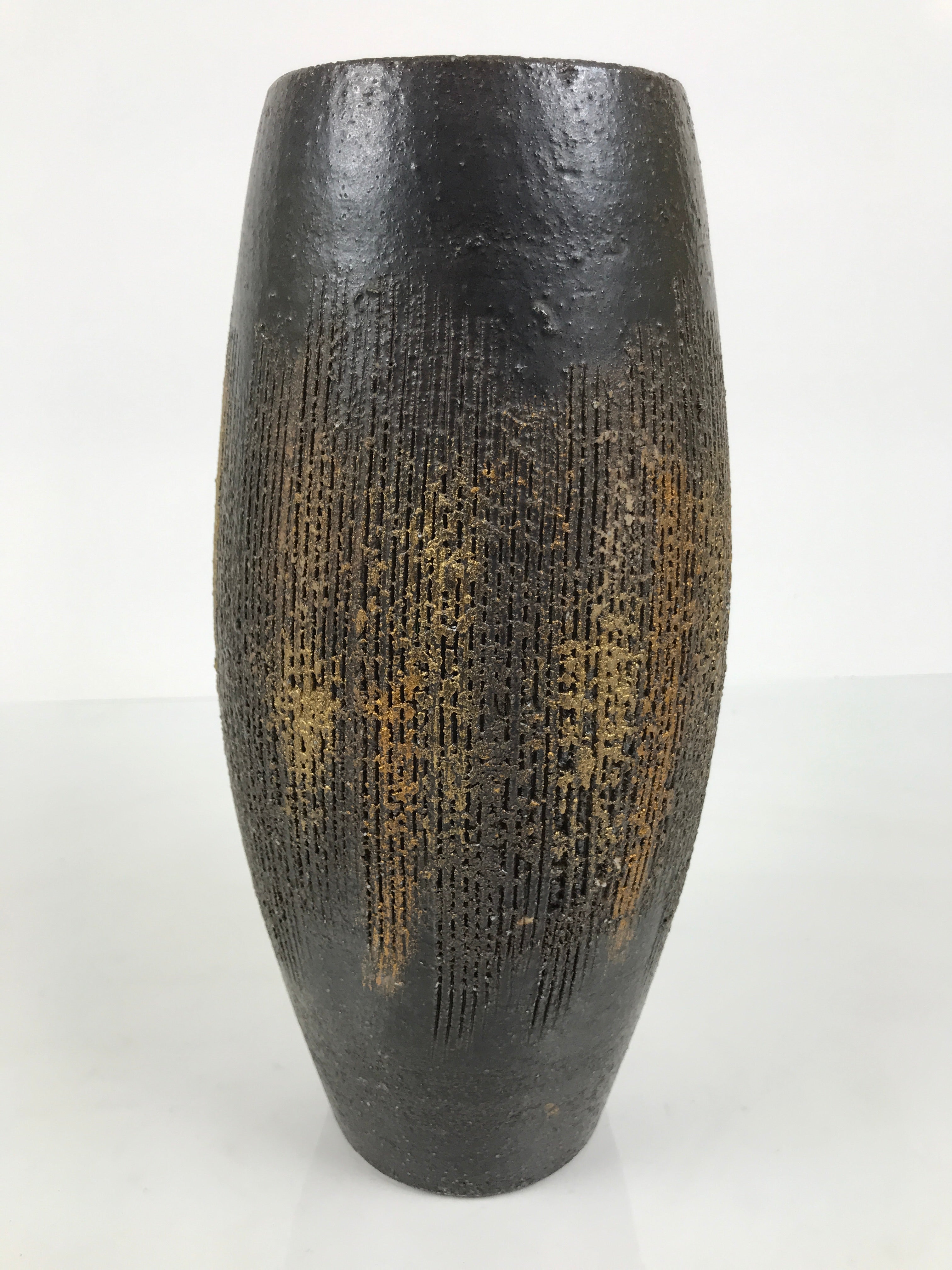 Japanese Ceramic Flower Vase Vtg Ikebana Kabin Tall Kushime Brown FK252-KT - Vase-chidorivintage.com