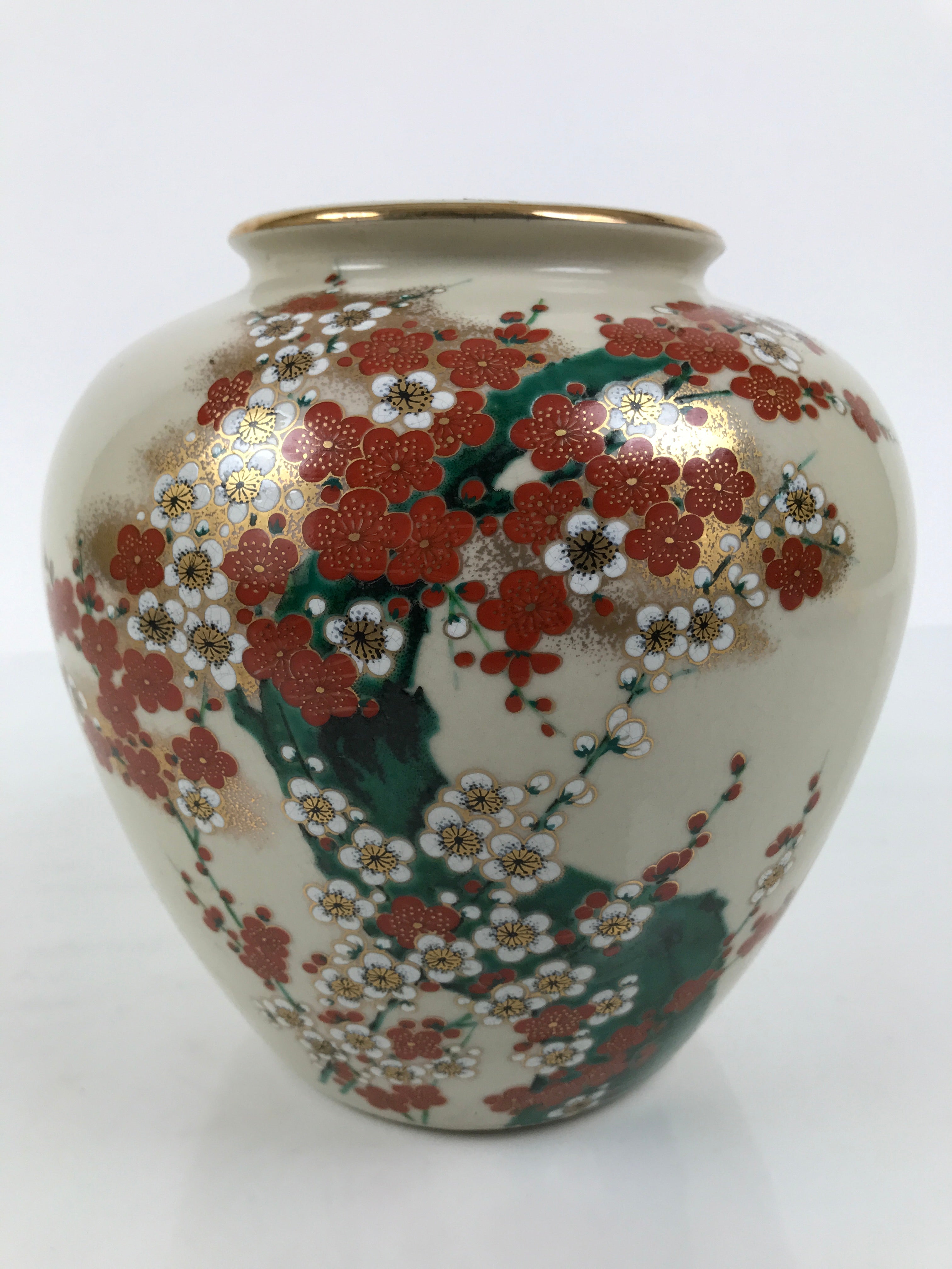 Japanese Kutani Ware Porcelain Flower Vase Ikebana Kabin Plum Blossom Gold FK254-KT - Vase-chidorivintage.com