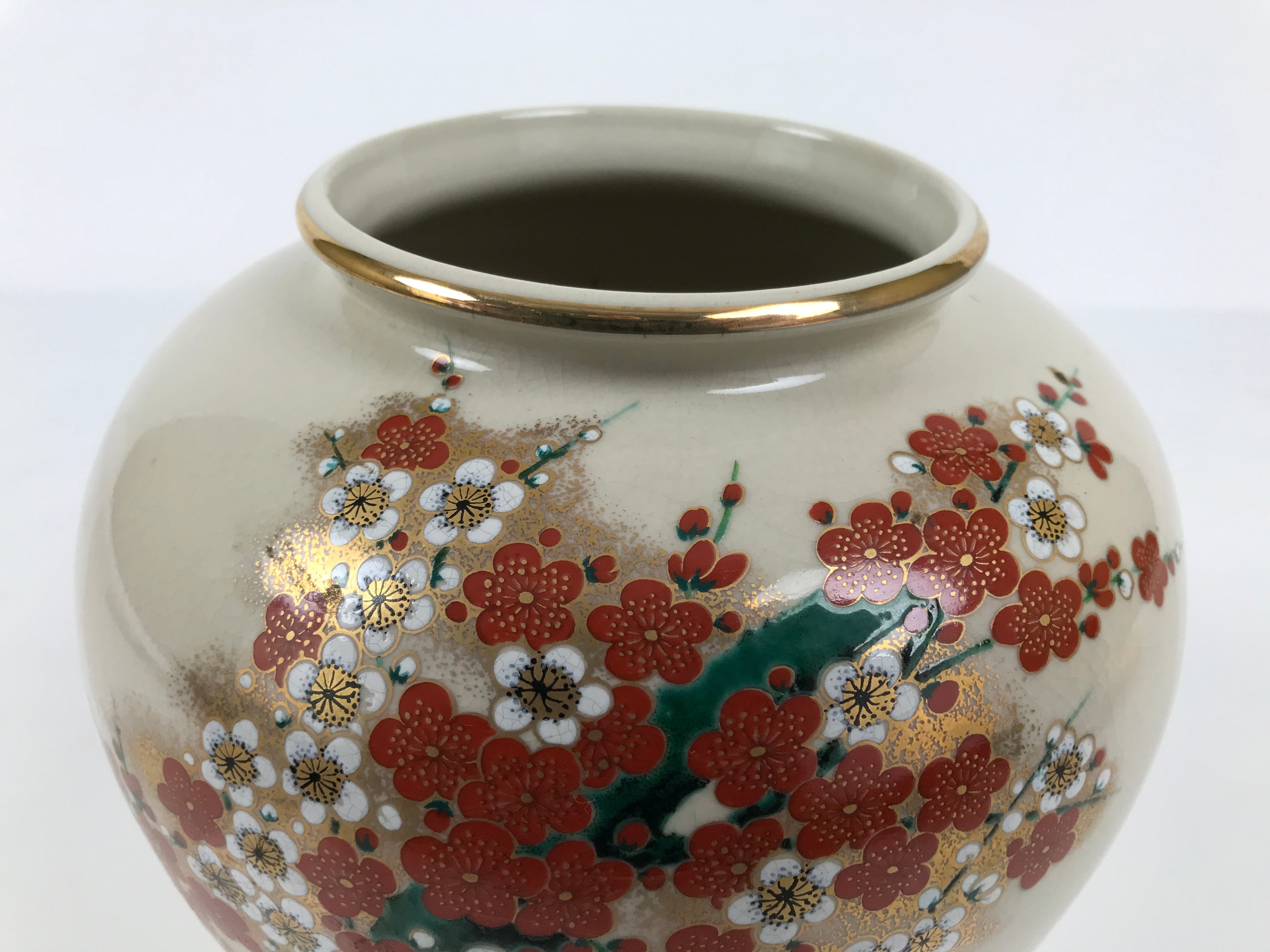 Japanese Kutani Ware Porcelain Flower Vase Ikebana Kabin Plum Blossom Gold FK254-KT - Vase-chidorivintage.com