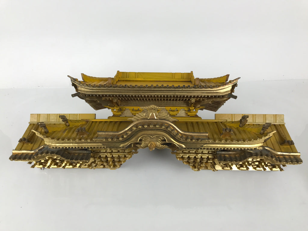 Japanese Buddhist Altar Wood Lacquer Temple Roof Butsudan Part Carved Gold BP46-OT - Buddhist-chidorivintage.com