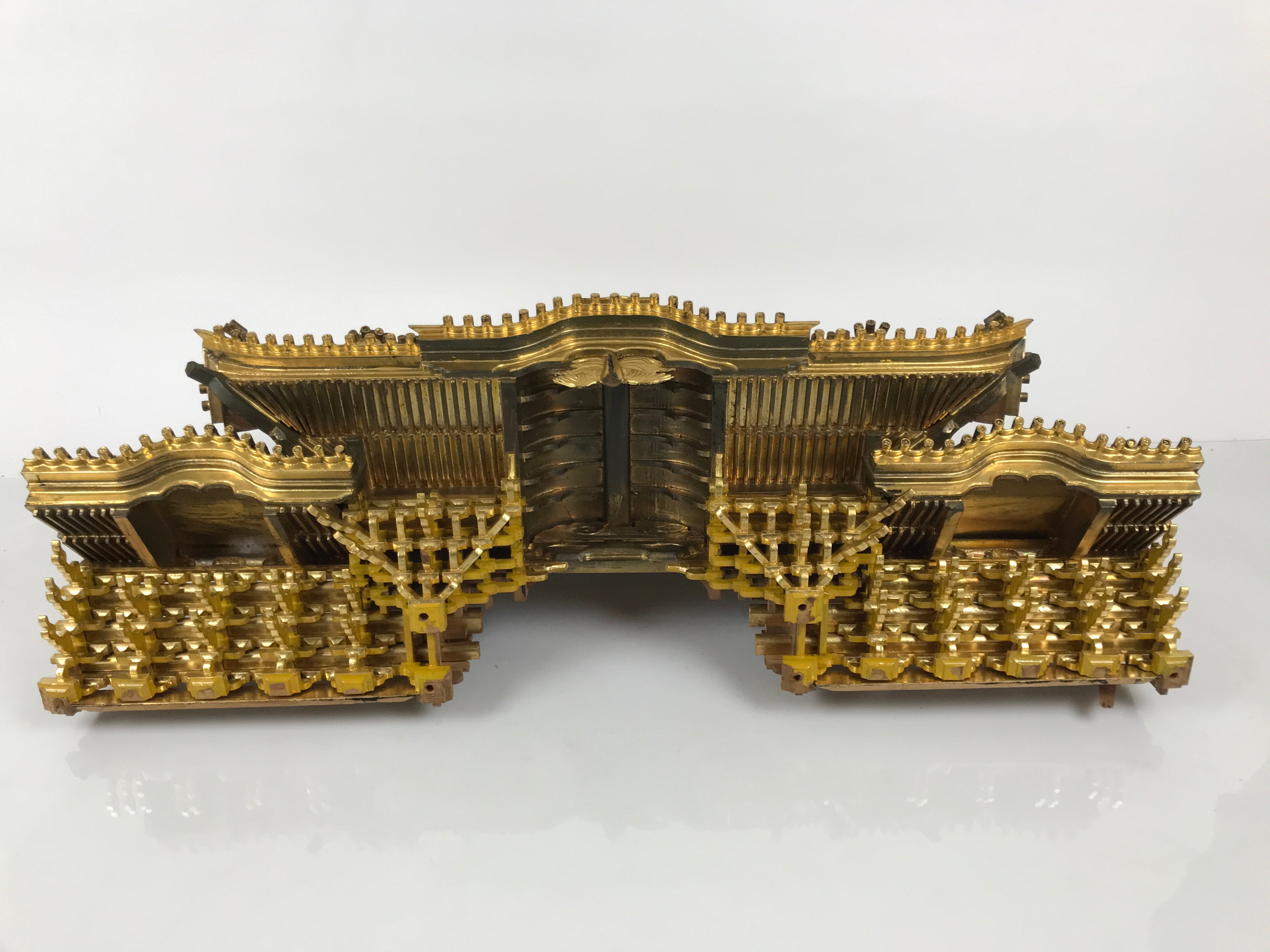 Japanese Buddhist Altar Wood Lacquer Temple Roof Butsudan Part Carved Gold BP46-OT - Buddhist-chidorivintage.com
