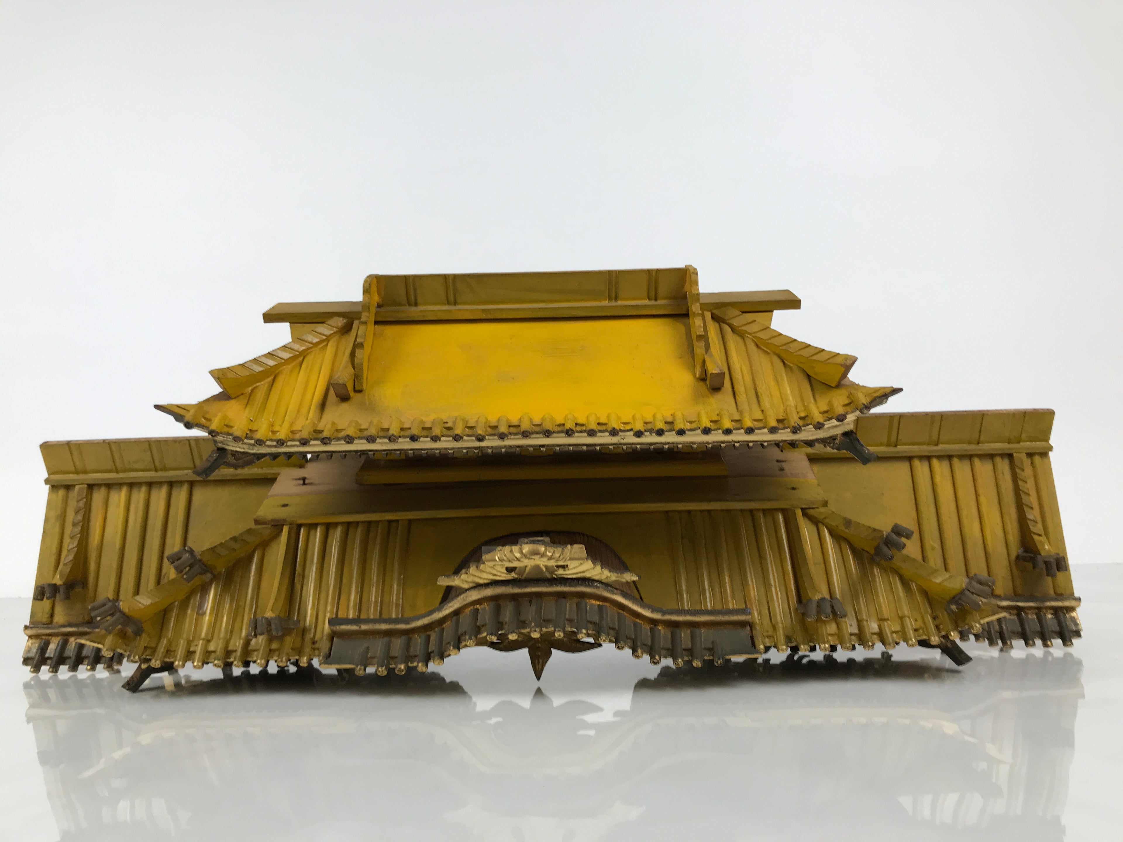 Japanese Buddhist Altar Wood Lacquer Temple Roof Butsudan Part Carved Gold BP46-OT - Buddhist-chidorivintage.com