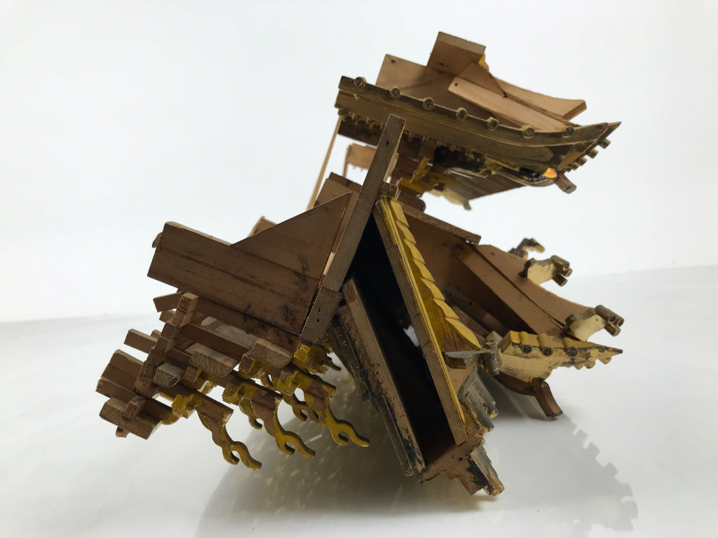 Japanese Buddhist Altar Wood Lacquer Temple Roof Butsudan Part Carved Gold BP46-OT - Buddhist-chidorivintage.com
