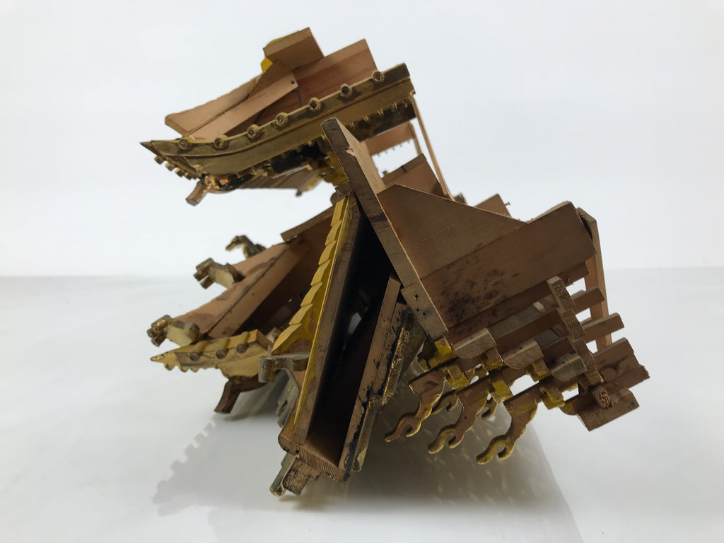 Japanese Buddhist Altar Wood Lacquer Temple Roof Butsudan Part Carved Gold BP46-OT - Buddhist-chidorivintage.com