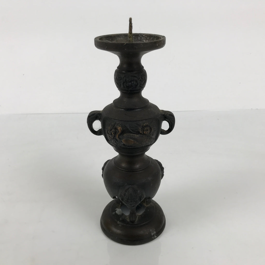 Japanese Buddhist Altar Fitting Bronze Metal Candle Stand Shokudai Brown BA989-OT - Buddhist-chidorivintage.com