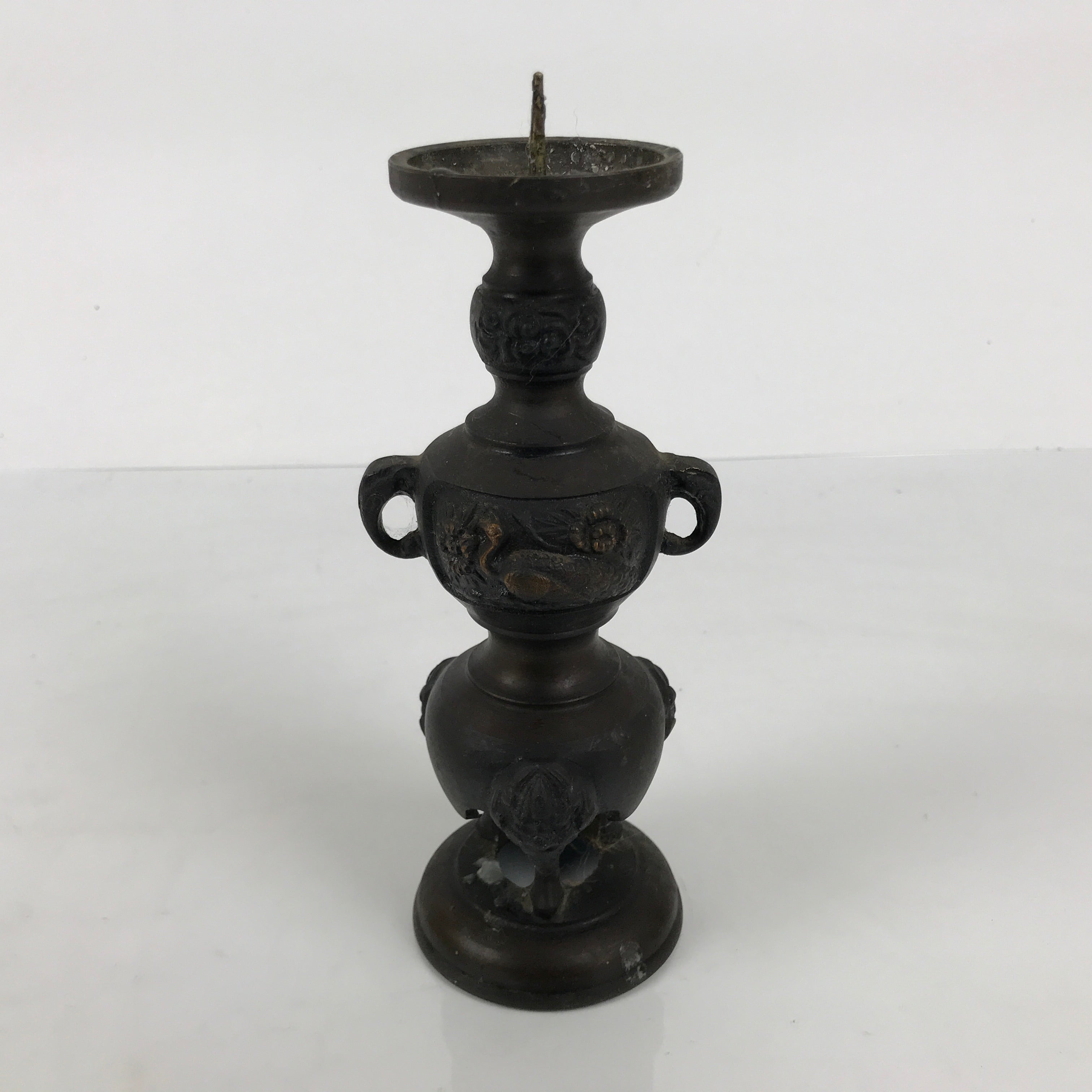 Japanese Buddhist Altar Fitting Bronze Metal Candle Stand Shokudai Brown BA989-OT - Buddhist-chidorivintage.com