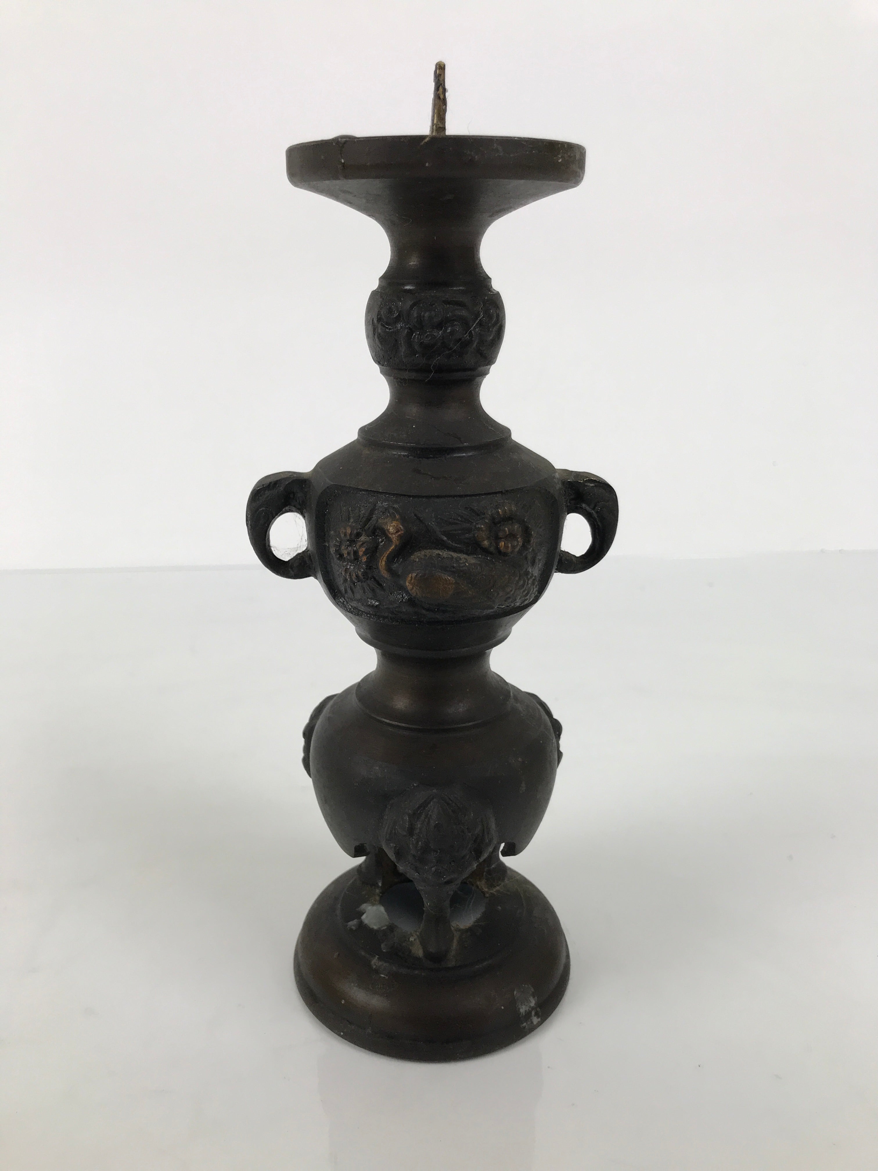 Japanese Buddhist Altar Fitting Bronze Metal Candle Stand Shokudai Brown BA989-OT - Buddhist-chidorivintage.com