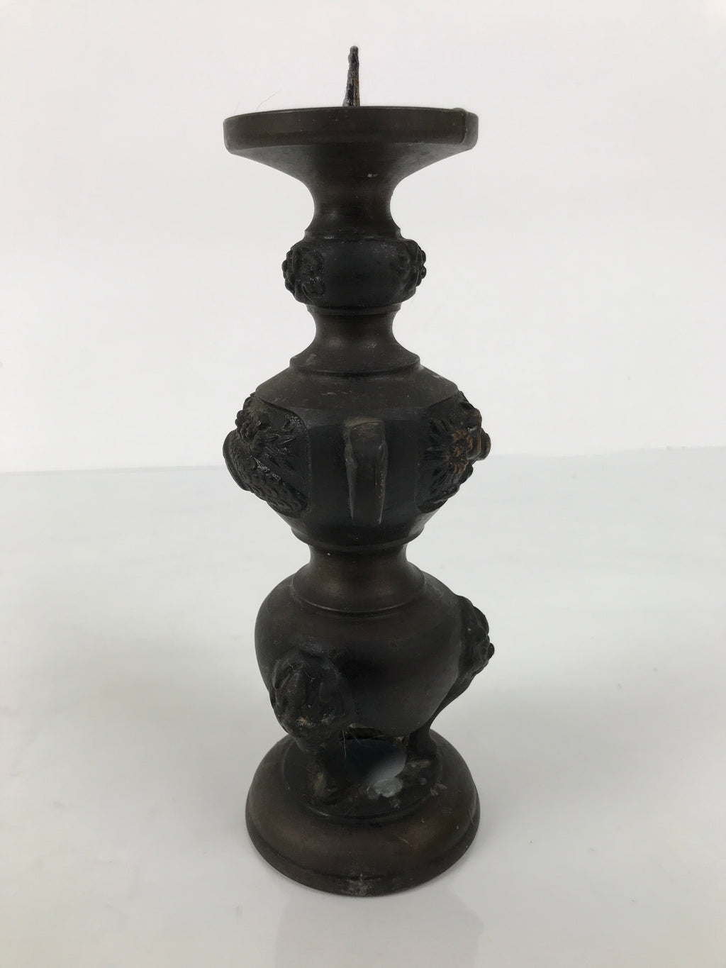 Japanese Buddhist Altar Fitting Bronze Metal Candle Stand Shokudai Brown BA989-OT - Buddhist-chidorivintage.com