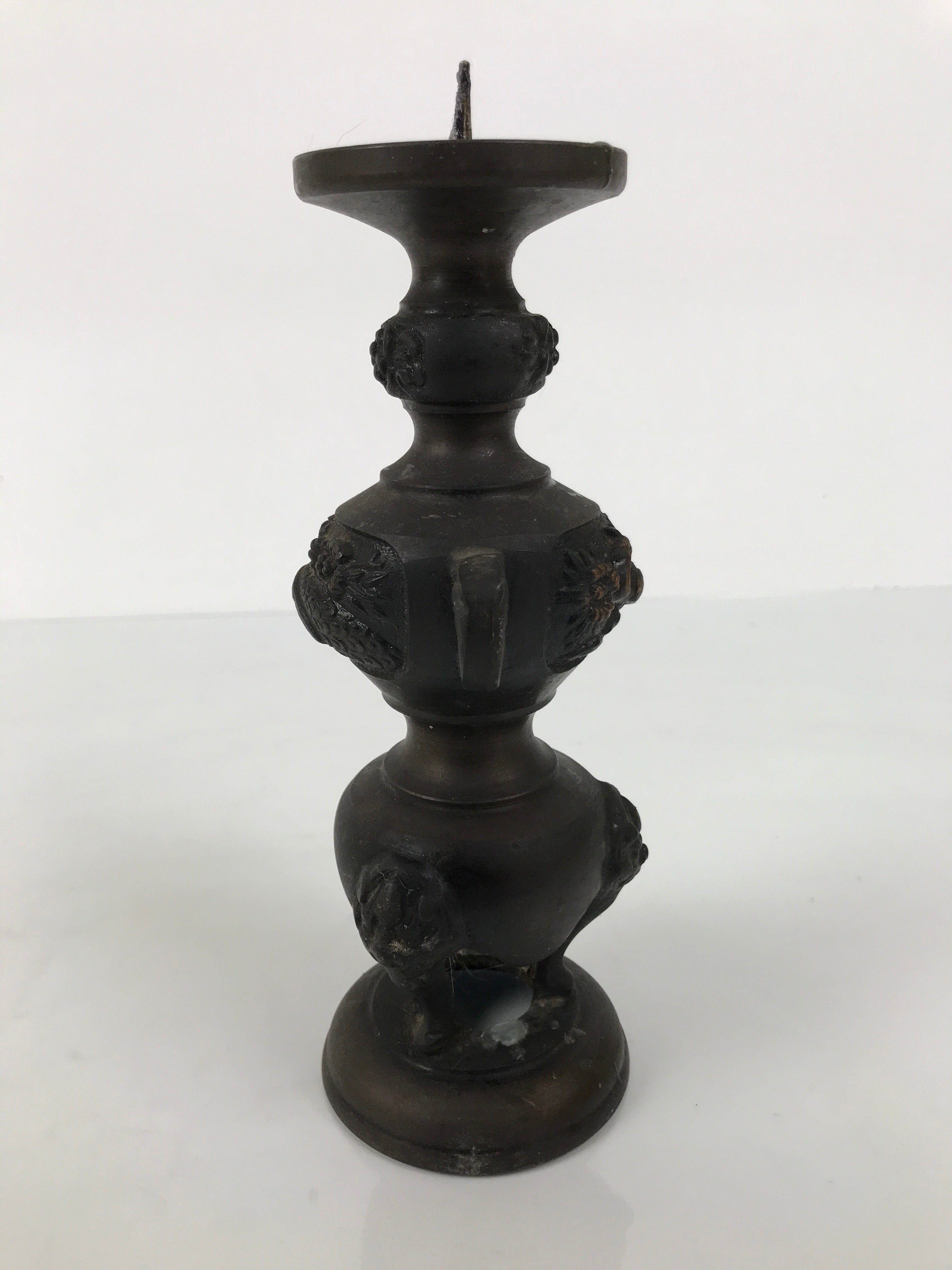 Japanese Buddhist Altar Fitting Bronze Metal Candle Stand Shokudai Brown BA989-OT - Buddhist-chidorivintage.com