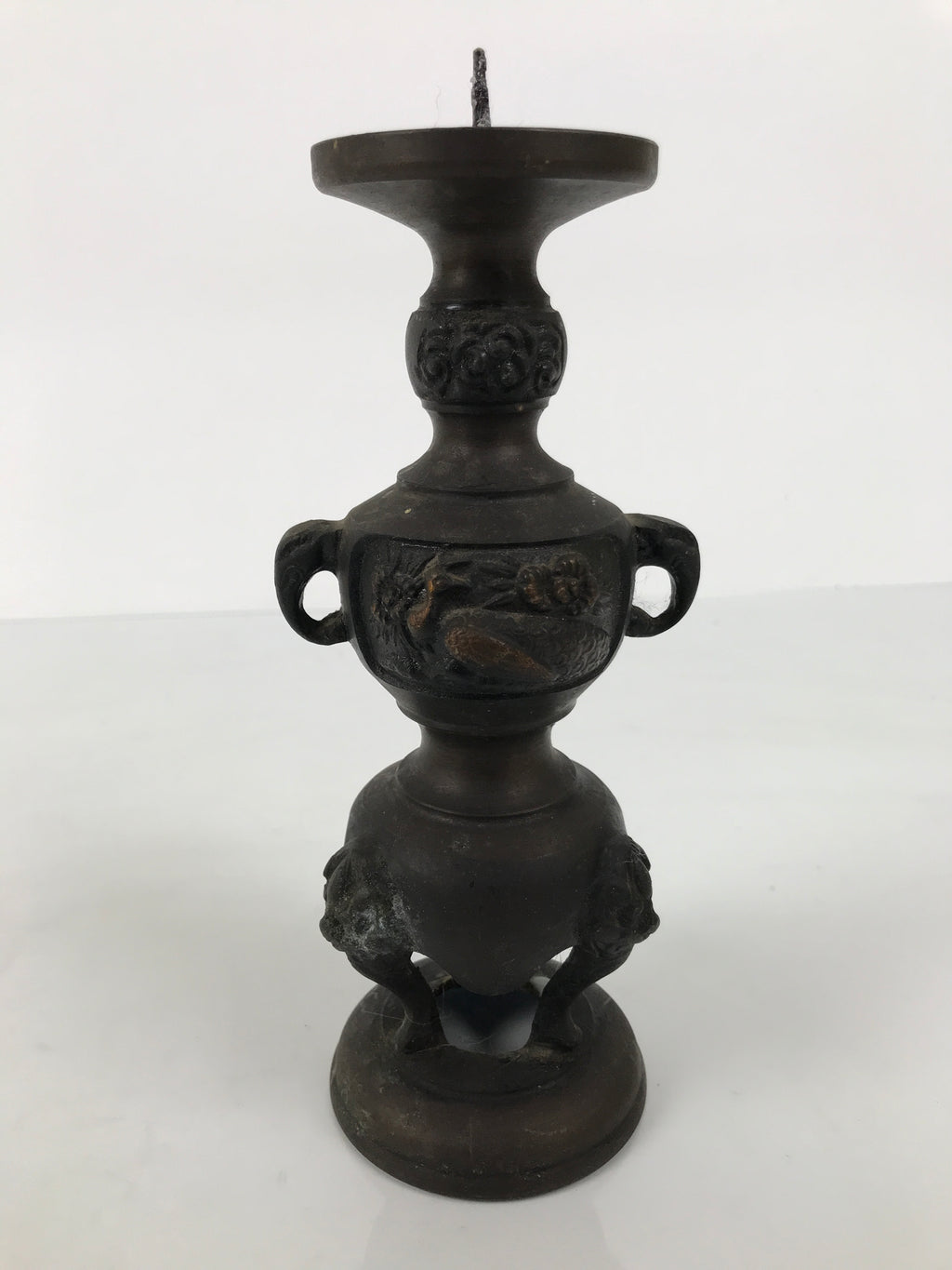 Japanese Buddhist Altar Fitting Bronze Metal Candle Stand Shokudai Brown BA989-OT - Buddhist-chidorivintage.com