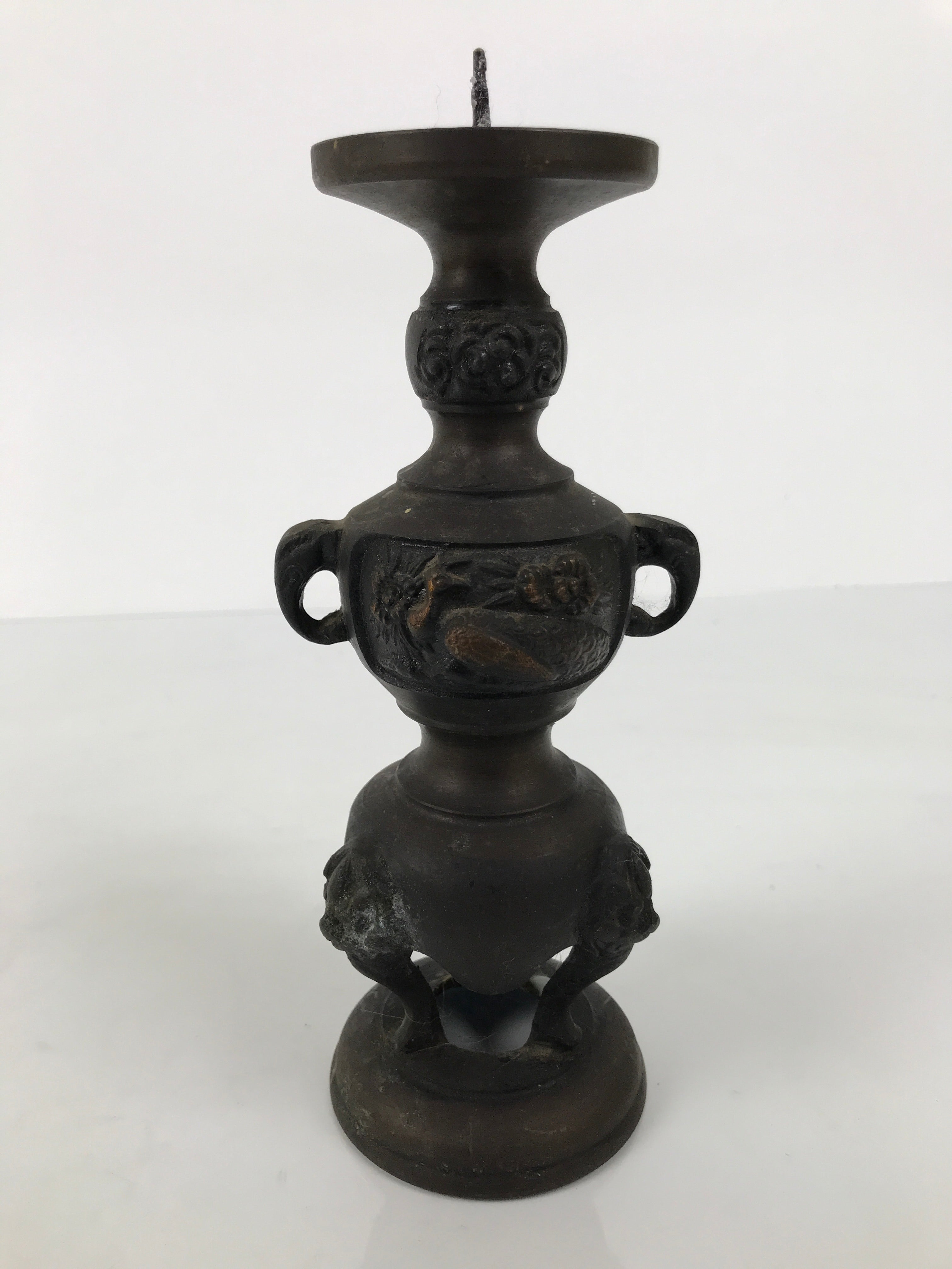 Japanese Buddhist Altar Fitting Bronze Metal Candle Stand Shokudai Brown BA989-OT - Buddhist-chidorivintage.com