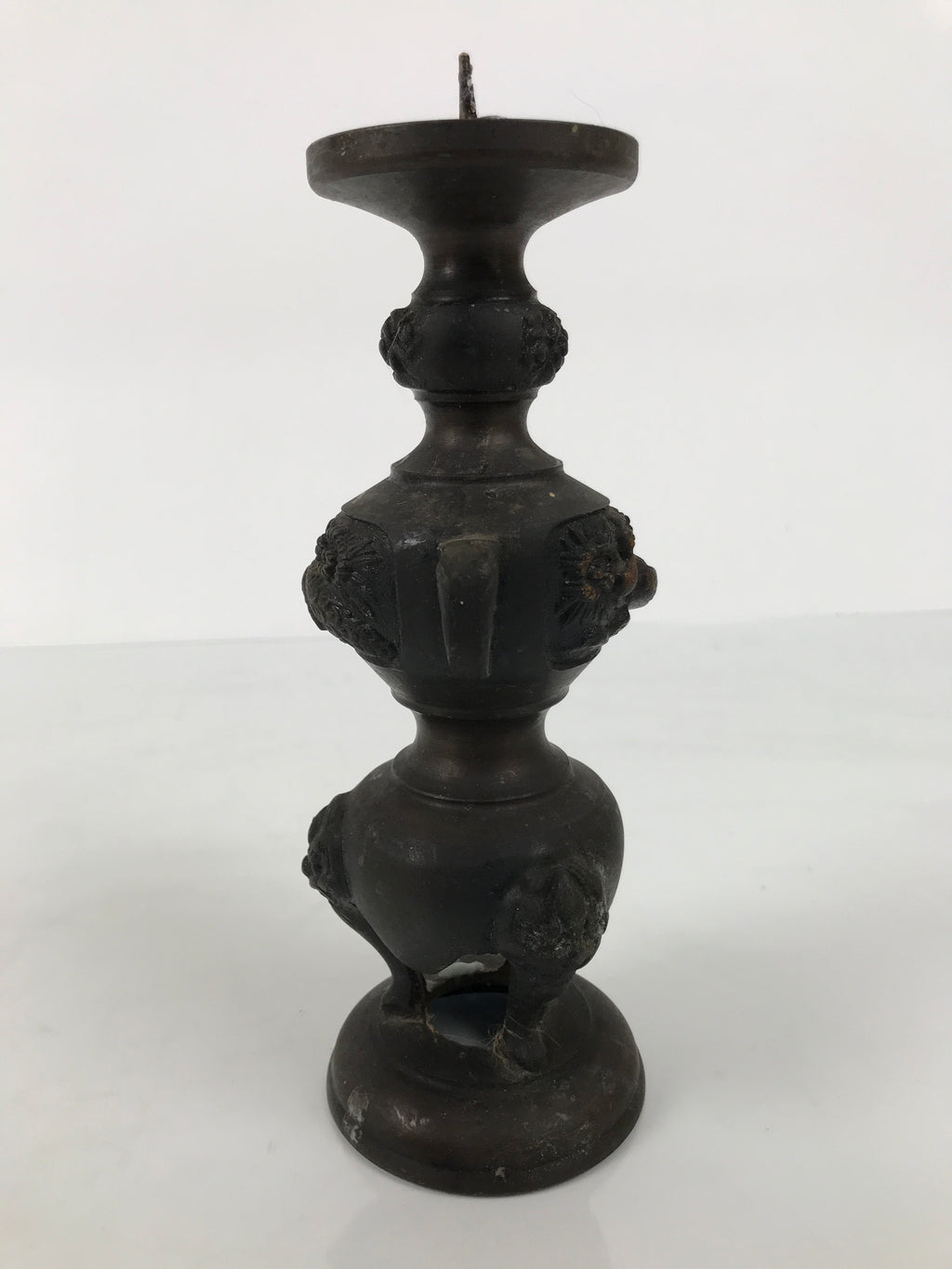Japanese Buddhist Altar Fitting Bronze Metal Candle Stand Shokudai Brown BA989-OT - Buddhist-chidorivintage.com