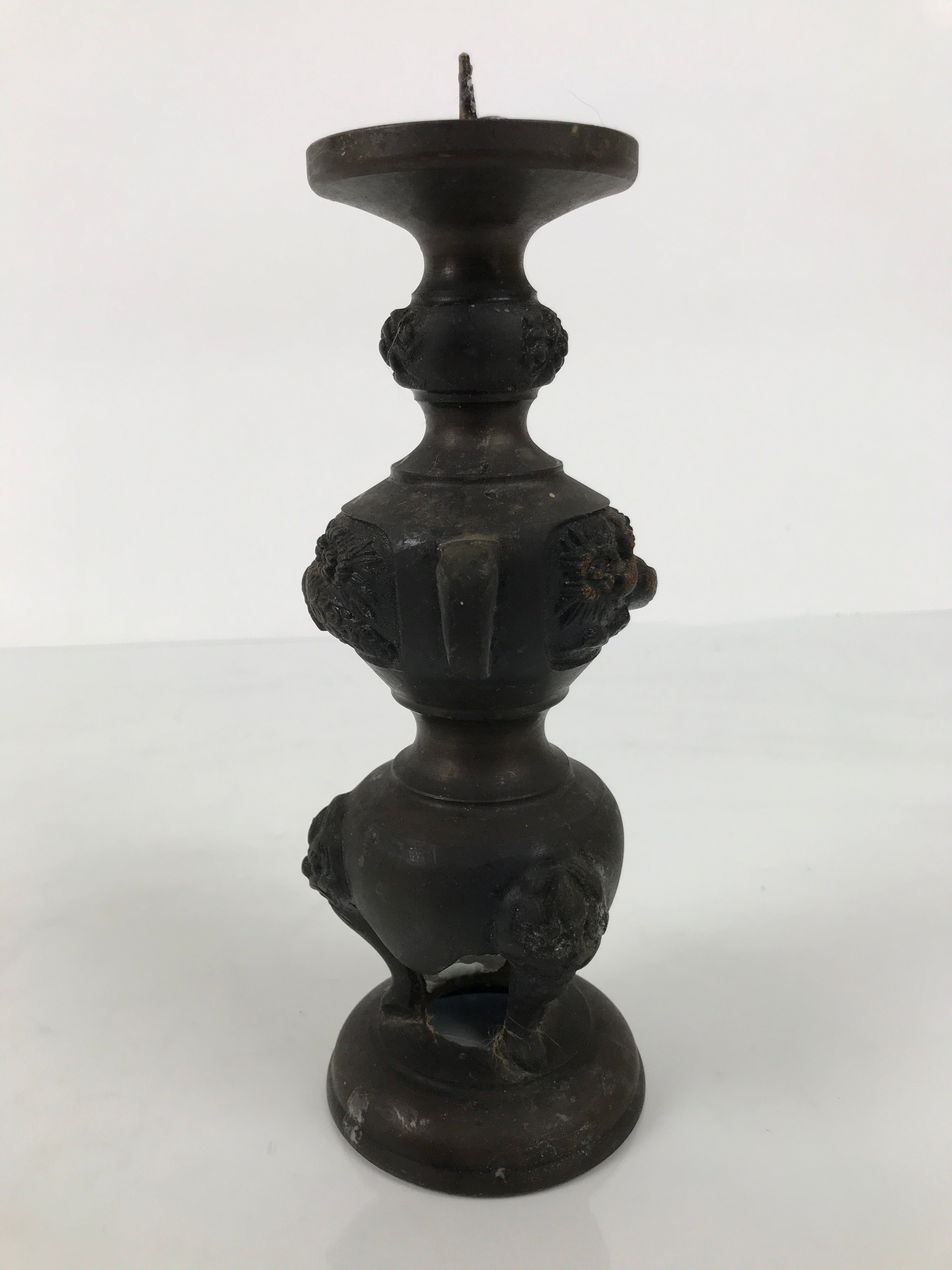 Japanese Buddhist Altar Fitting Bronze Metal Candle Stand Shokudai Brown BA989-OT - Buddhist-chidorivintage.com