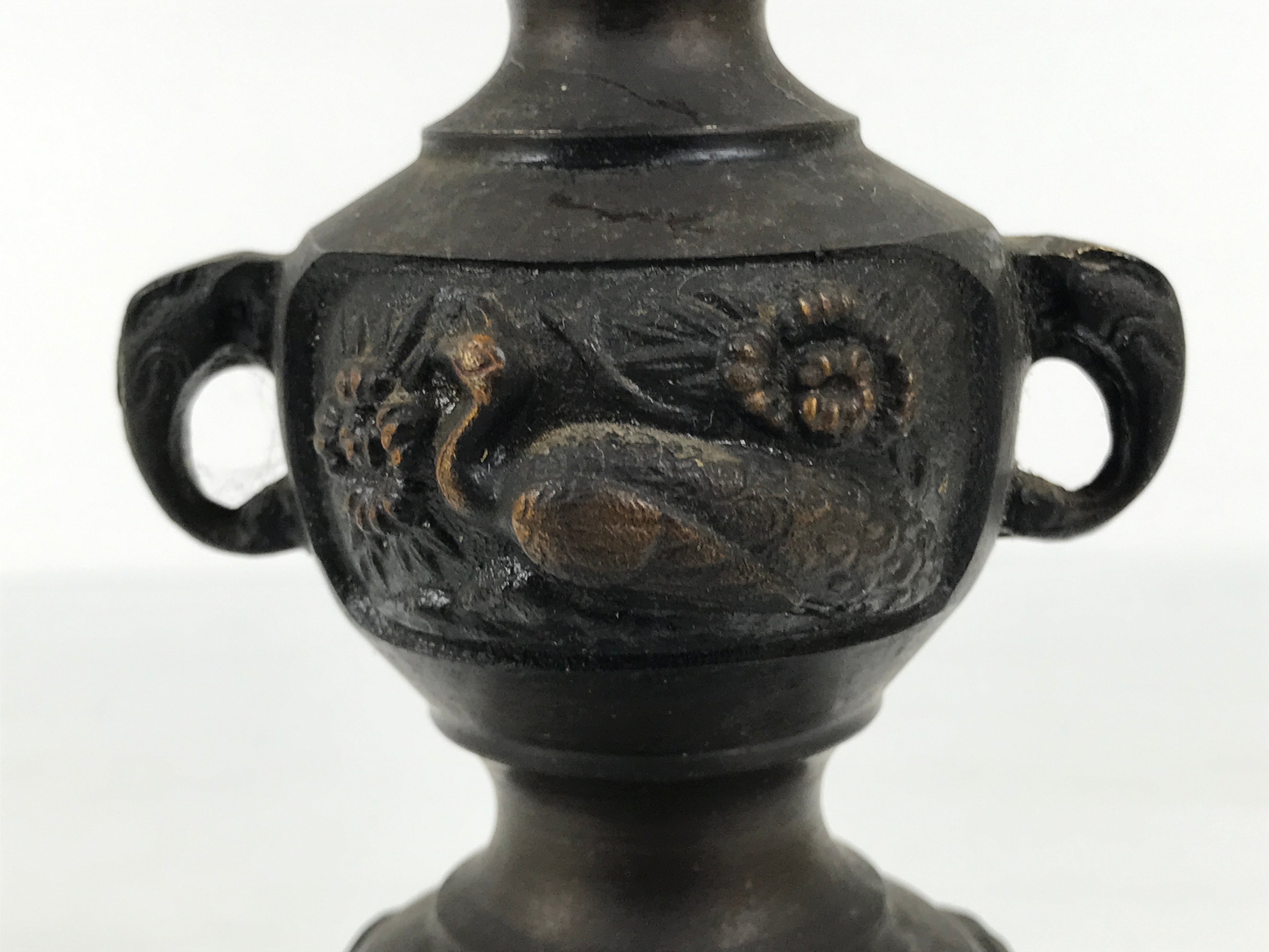 Japanese Buddhist Altar Fitting Bronze Metal Candle Stand Shokudai Brown BA989-OT - Buddhist-chidorivintage.com