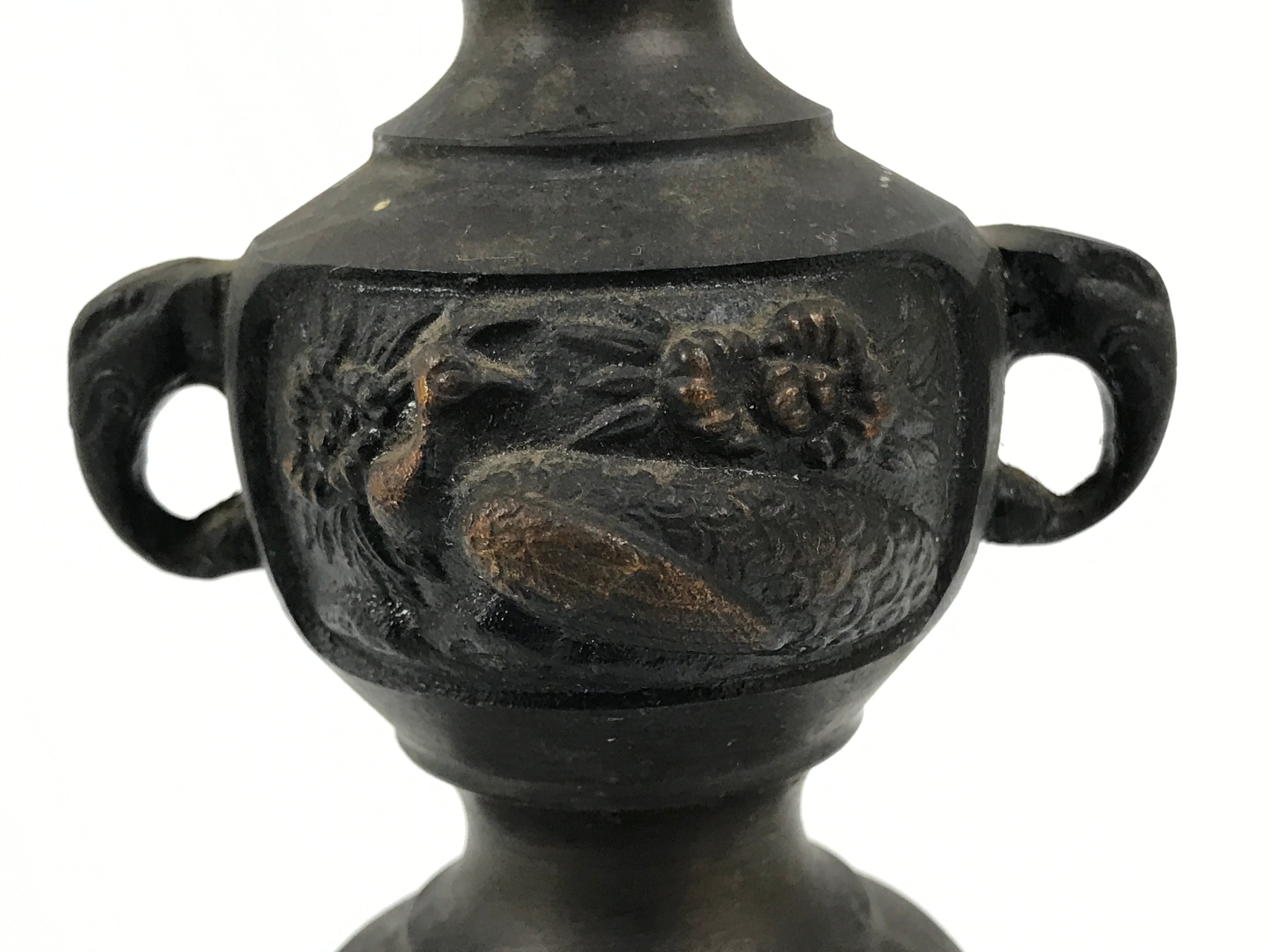 Japanese Buddhist Altar Fitting Bronze Metal Candle Stand Shokudai Brown BA989-OT - Buddhist-chidorivintage.com