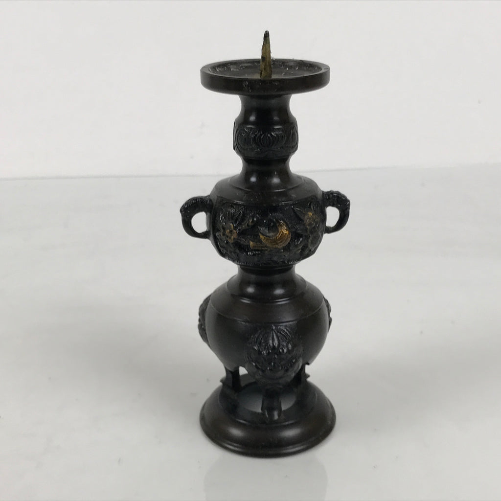 Japanese Buddhist Altar Fitting Bronze Metal Candle Stand Shokudai Brown BA988-OT - Buddhist-chidorivintage.com