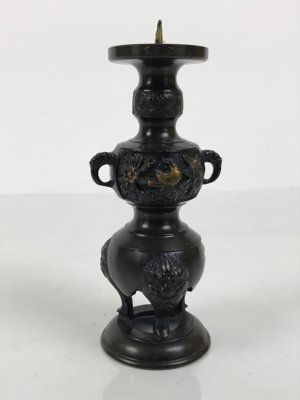 Japanese Buddhist Altar Fitting Bronze Metal Candle Stand Shokudai Brown BA988-OT - Buddhist-chidorivintage.com