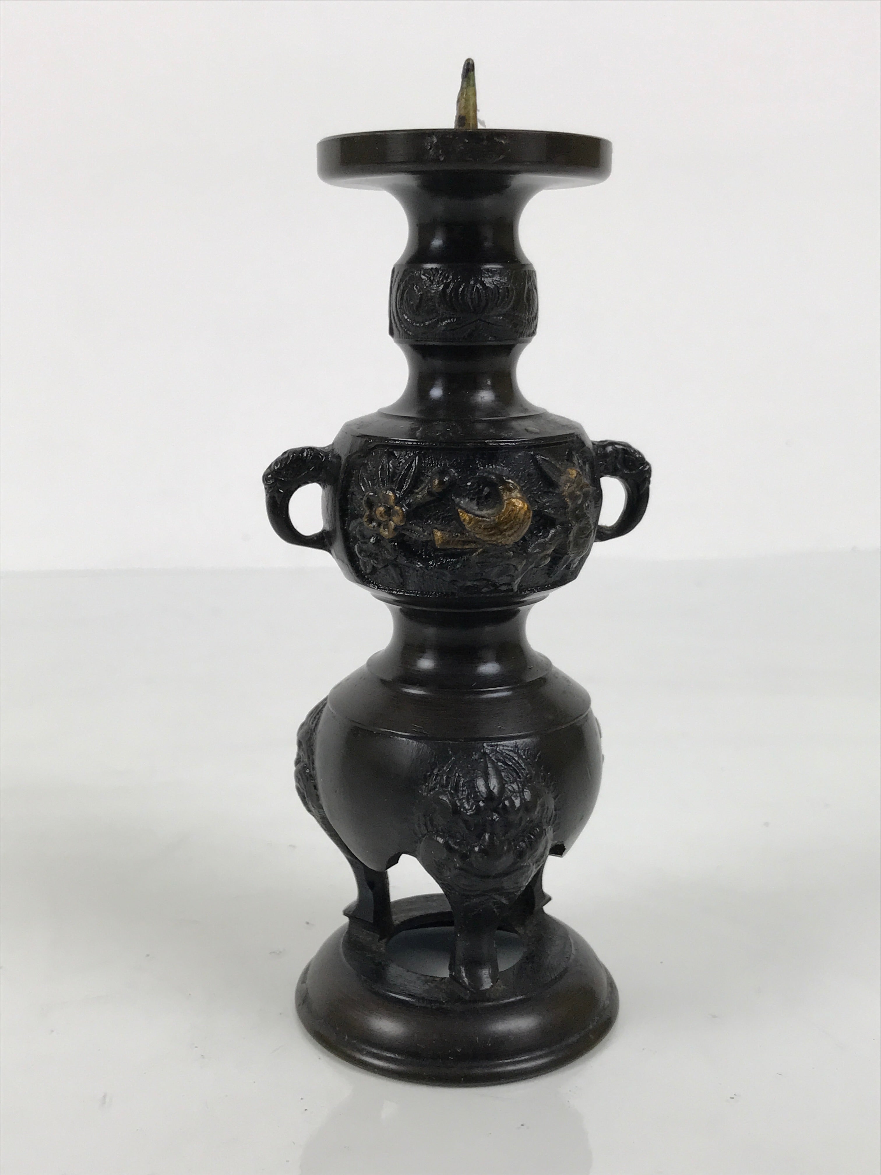 Japanese Buddhist Altar Fitting Bronze Metal Candle Stand Shokudai Brown BA988-OT - Buddhist-chidorivintage.com