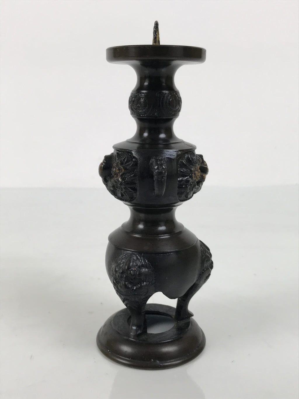 Japanese Buddhist Altar Fitting Bronze Metal Candle Stand Shokudai Brown BA988-OT - Buddhist-chidorivintage.com