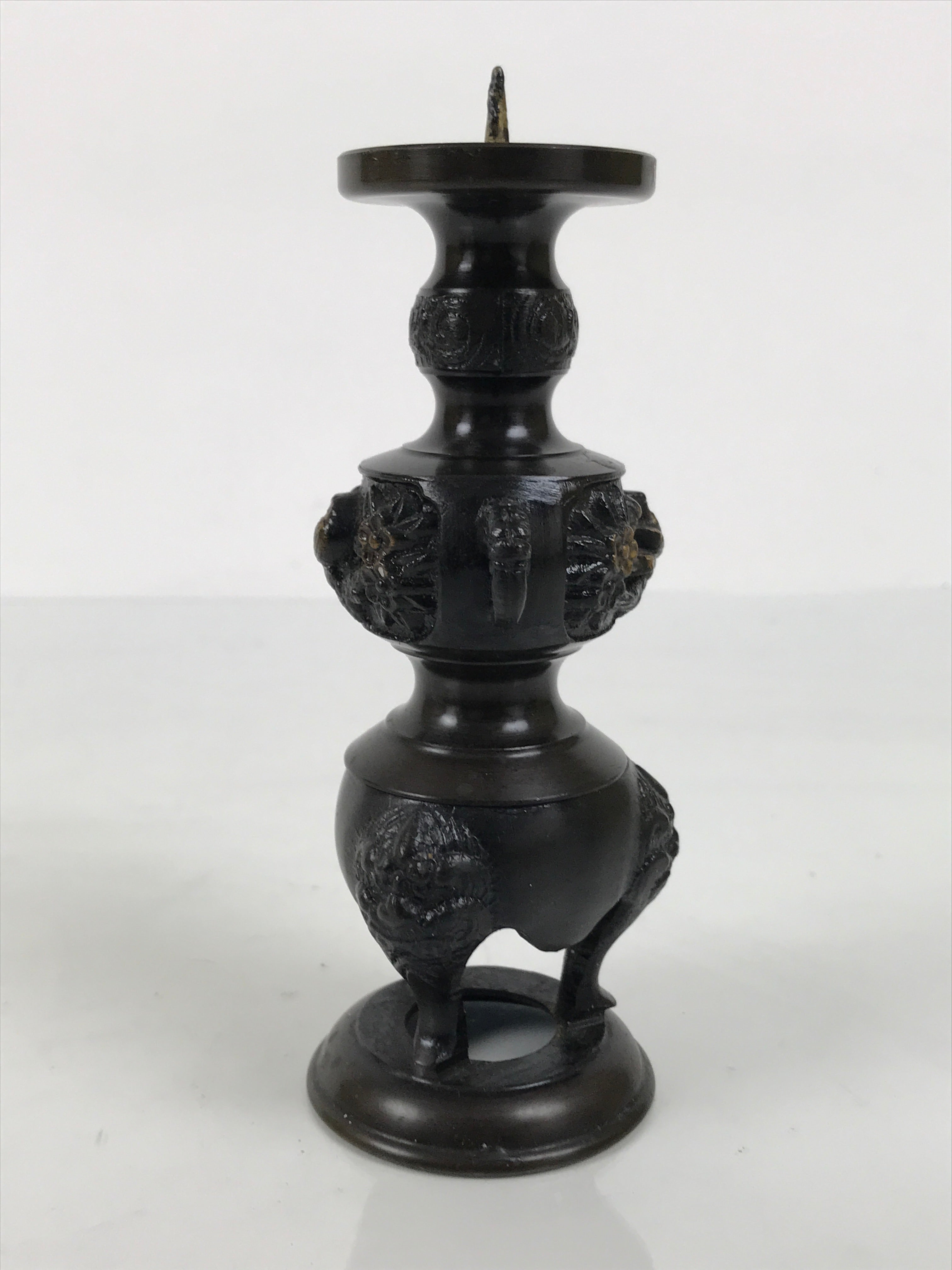 Japanese Buddhist Altar Fitting Bronze Metal Candle Stand Shokudai Brown BA988-OT - Buddhist-chidorivintage.com