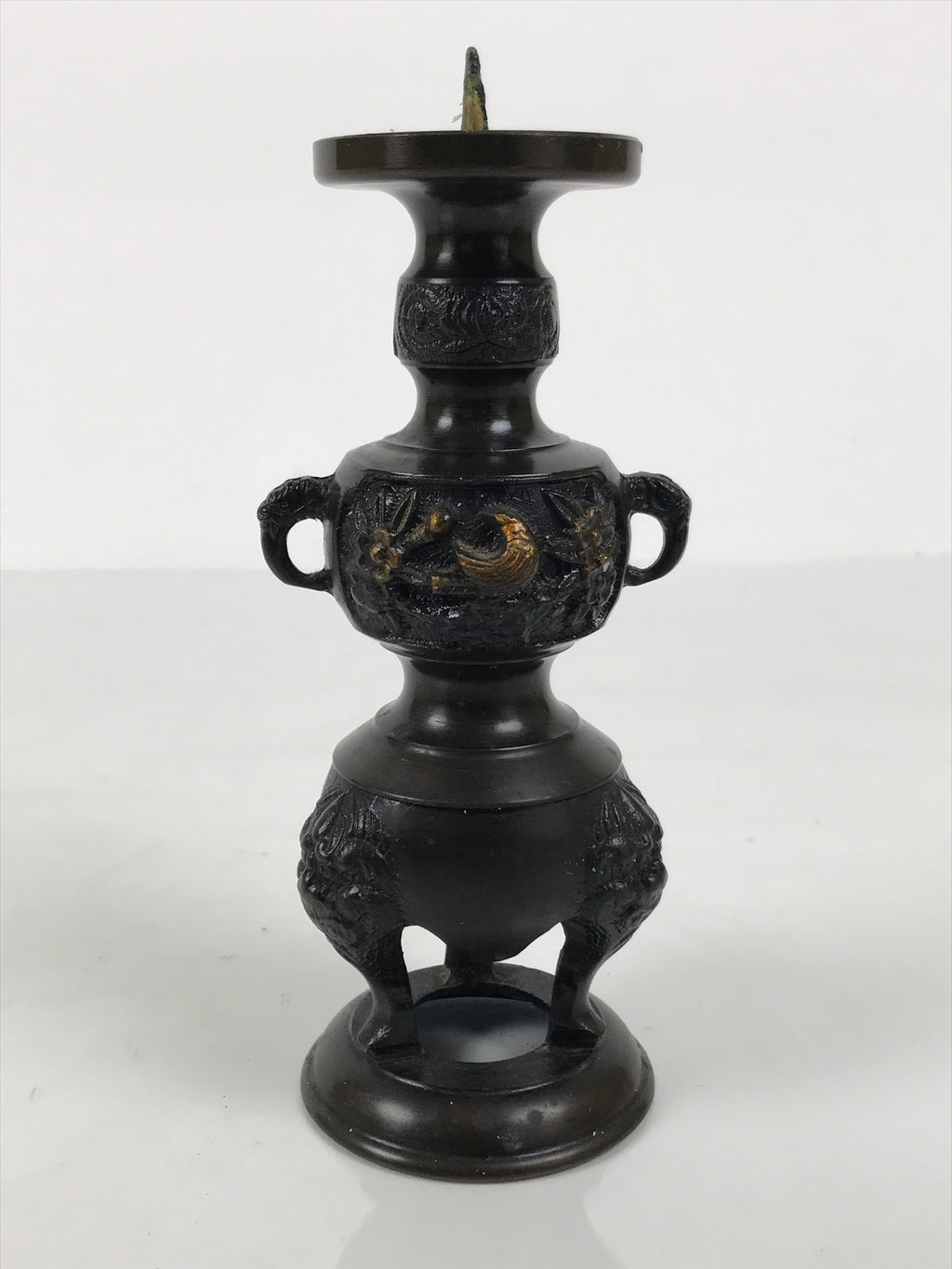 Japanese Buddhist Altar Fitting Bronze Metal Candle Stand Shokudai Brown BA988-OT - Buddhist-chidorivintage.com