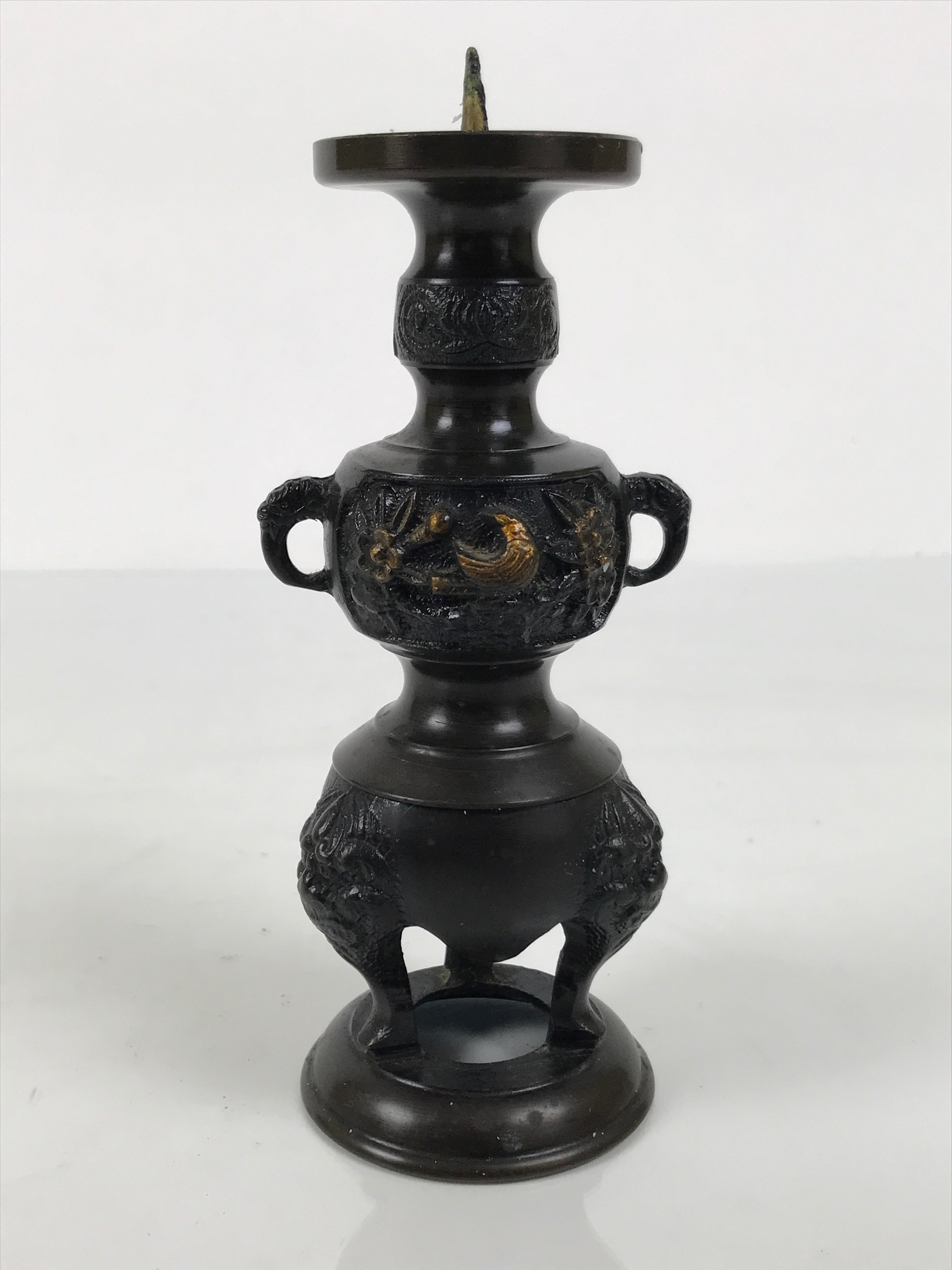 Japanese Buddhist Altar Fitting Bronze Metal Candle Stand Shokudai Brown BA988-OT - Buddhist-chidorivintage.com