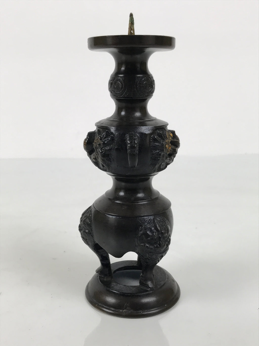 Japanese Buddhist Altar Fitting Bronze Metal Candle Stand Shokudai Brown BA988-OT - Buddhist-chidorivintage.com