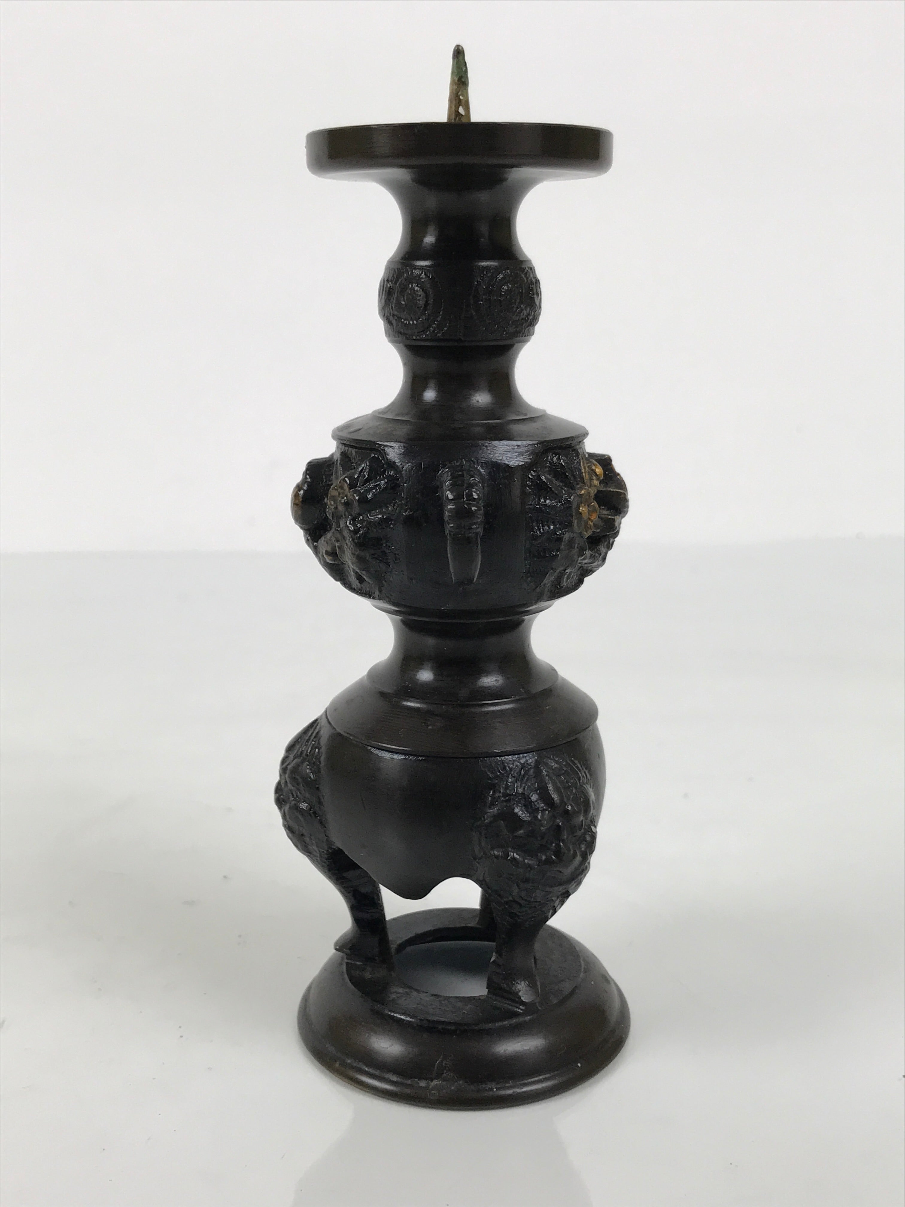Japanese Buddhist Altar Fitting Bronze Metal Candle Stand Shokudai Brown BA988-OT - Buddhist-chidorivintage.com