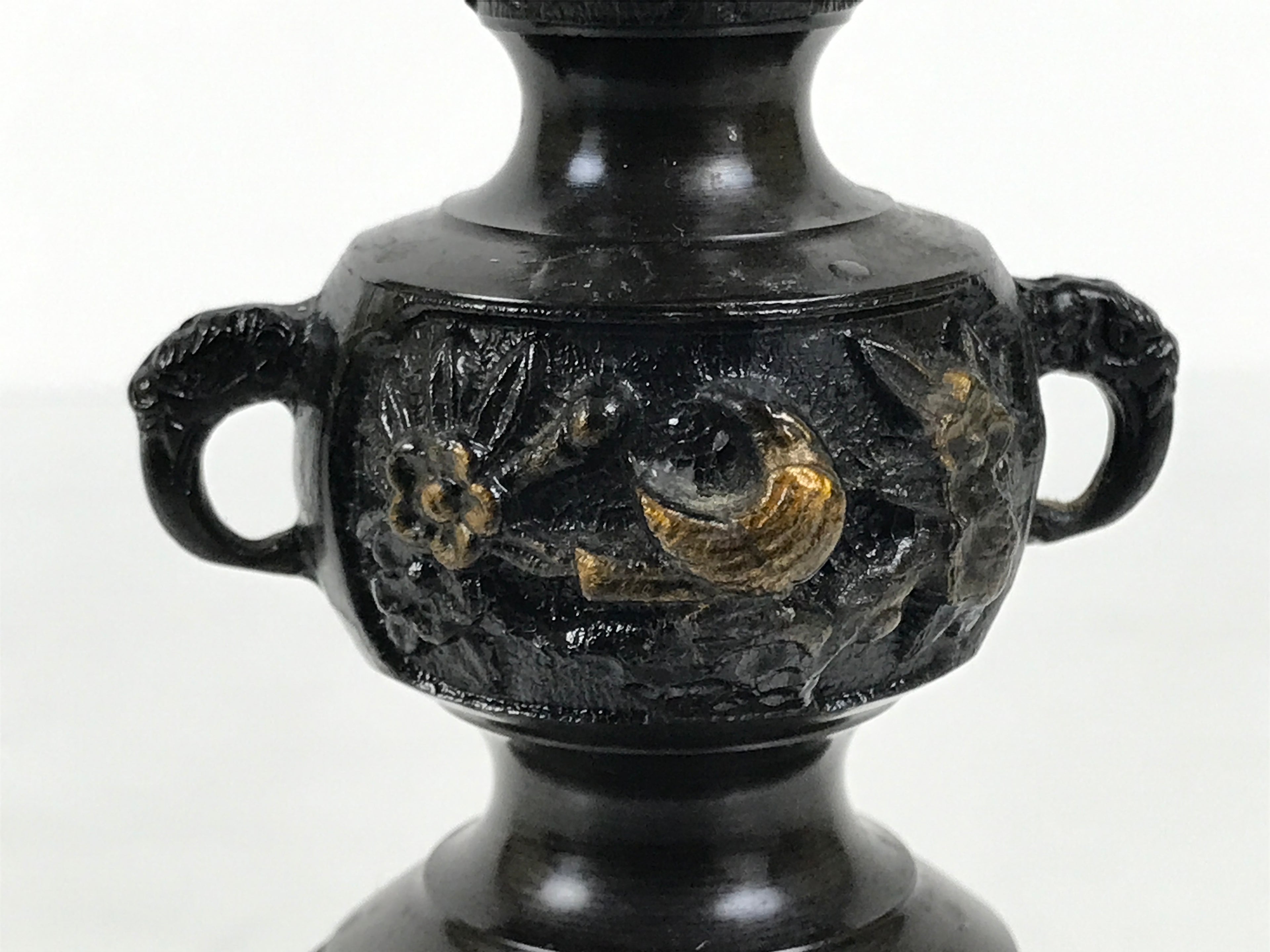Japanese Buddhist Altar Fitting Bronze Metal Candle Stand Shokudai Brown BA988-OT - Buddhist-chidorivintage.com