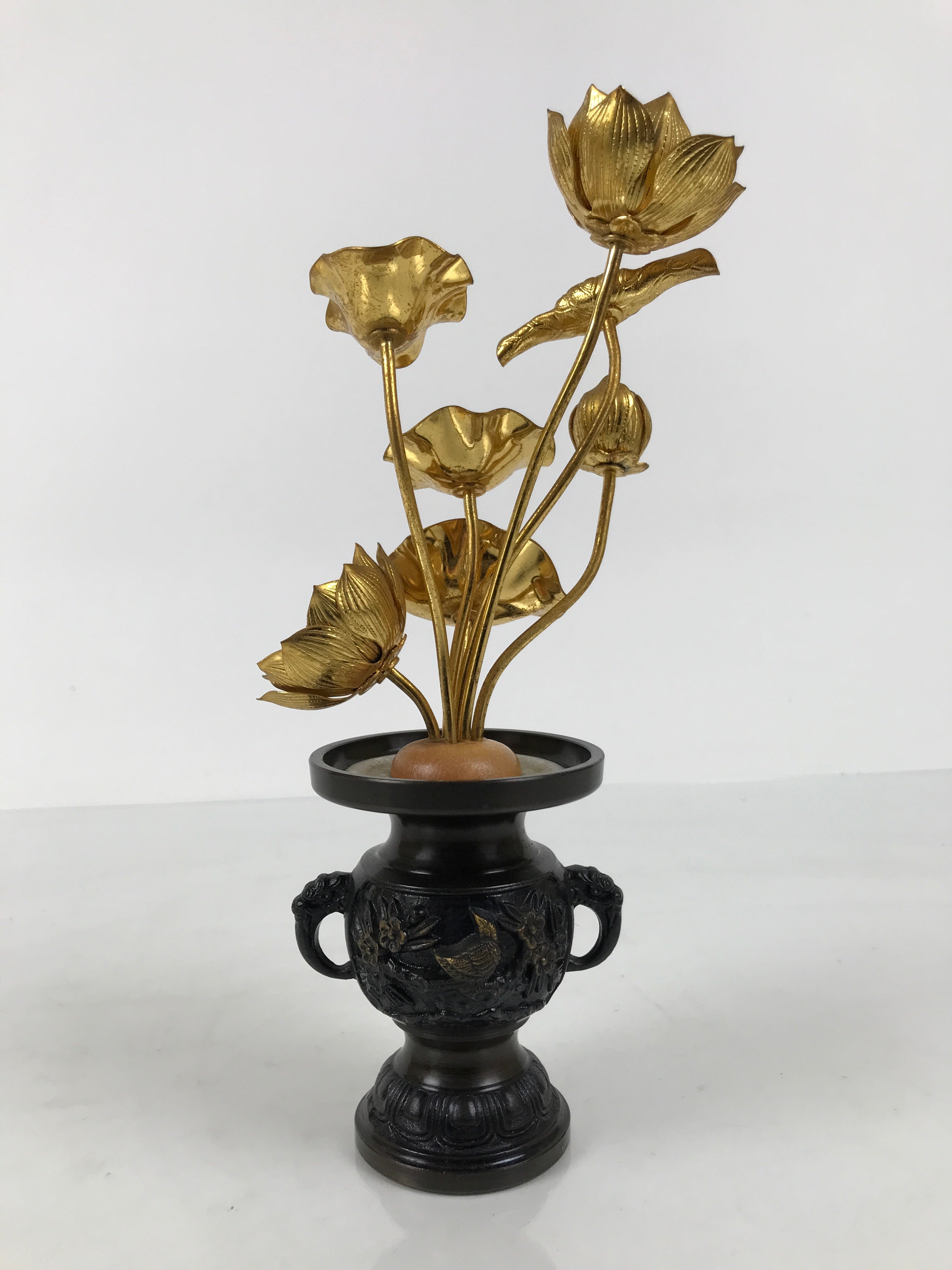 Japanese Buddhist Altar Fitting Vtg Gold Lotus Flowers Jouka Hanatate BA996-OT - Buddhist-chidorivintage.com