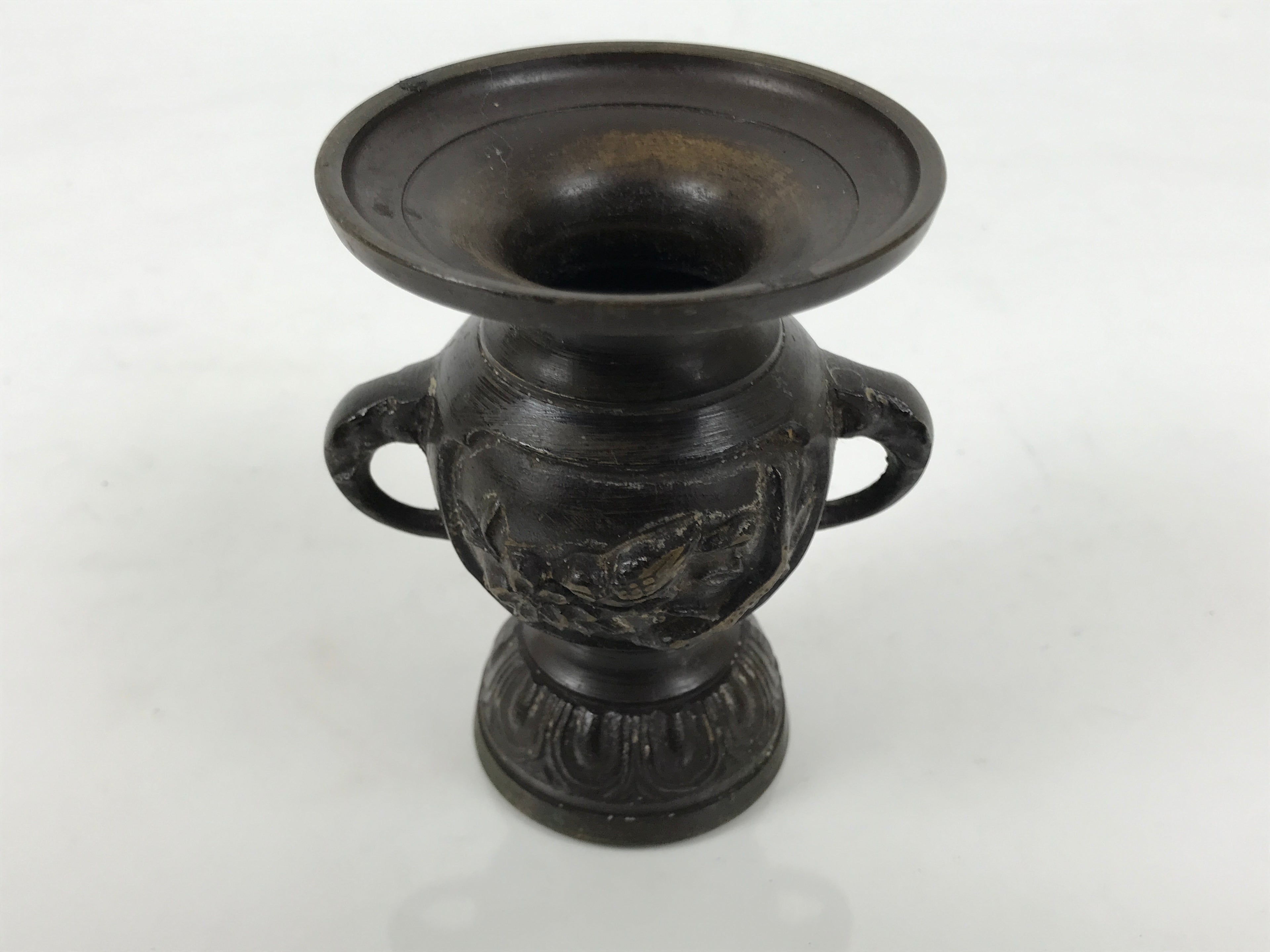 Japanese Buddhist Altar Bronze Metal Flower Vase Vtg Hanatate Brown Birds BA992-OT - Buddhist-chidorivintage.com