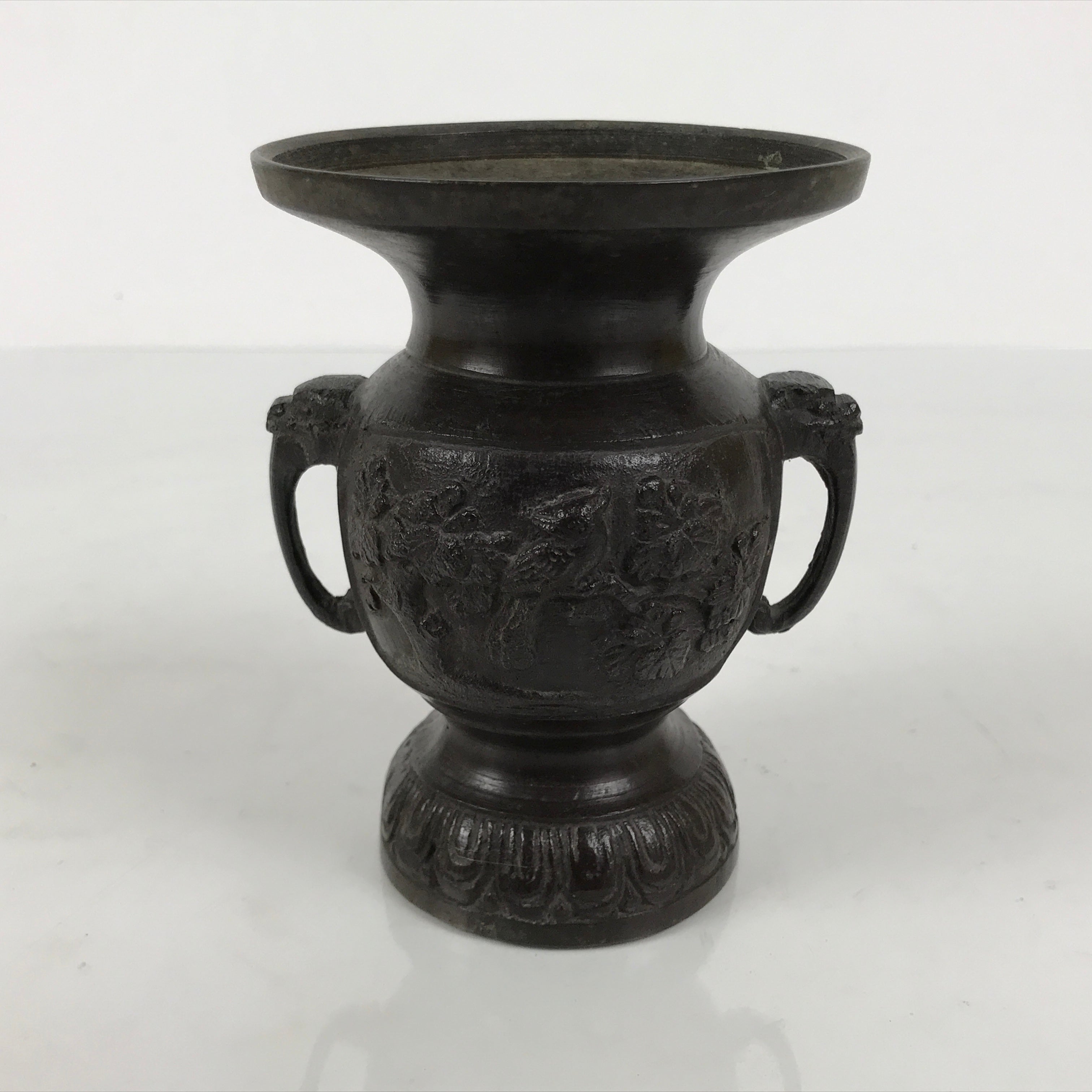 Japanese Buddhist Altar Bronze Metal Flower Vase Vtg Hanatate Brown Birds BA991-OT - Buddhist-chidorivintage.com