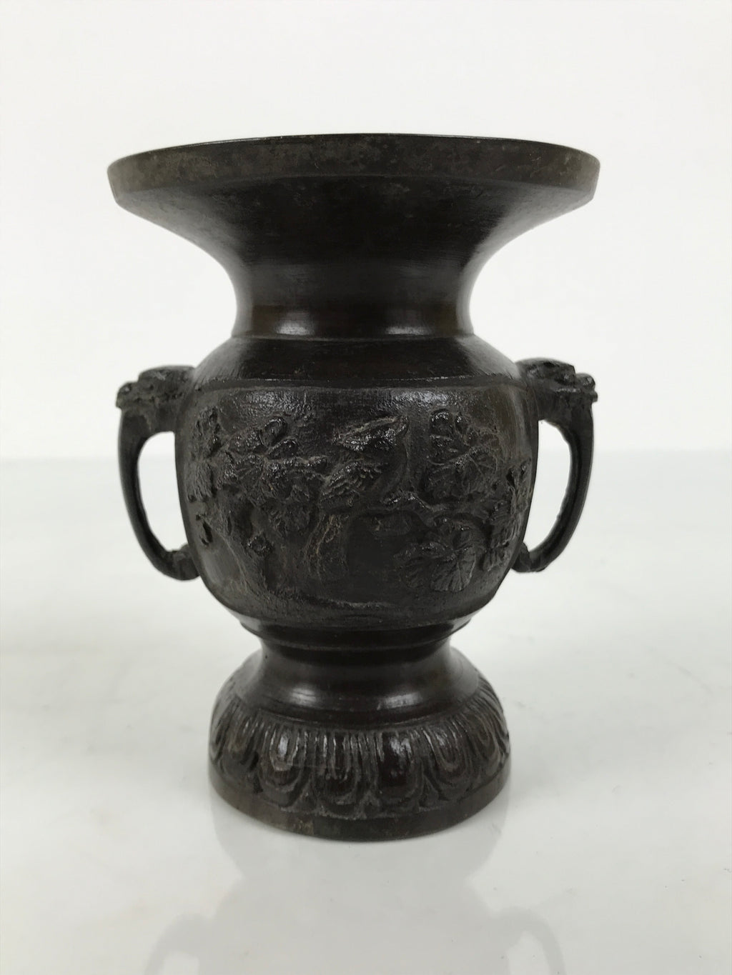 Japanese Buddhist Altar Bronze Metal Flower Vase Vtg Hanatate Brown Birds BA991-OT - Buddhist-chidorivintage.com
