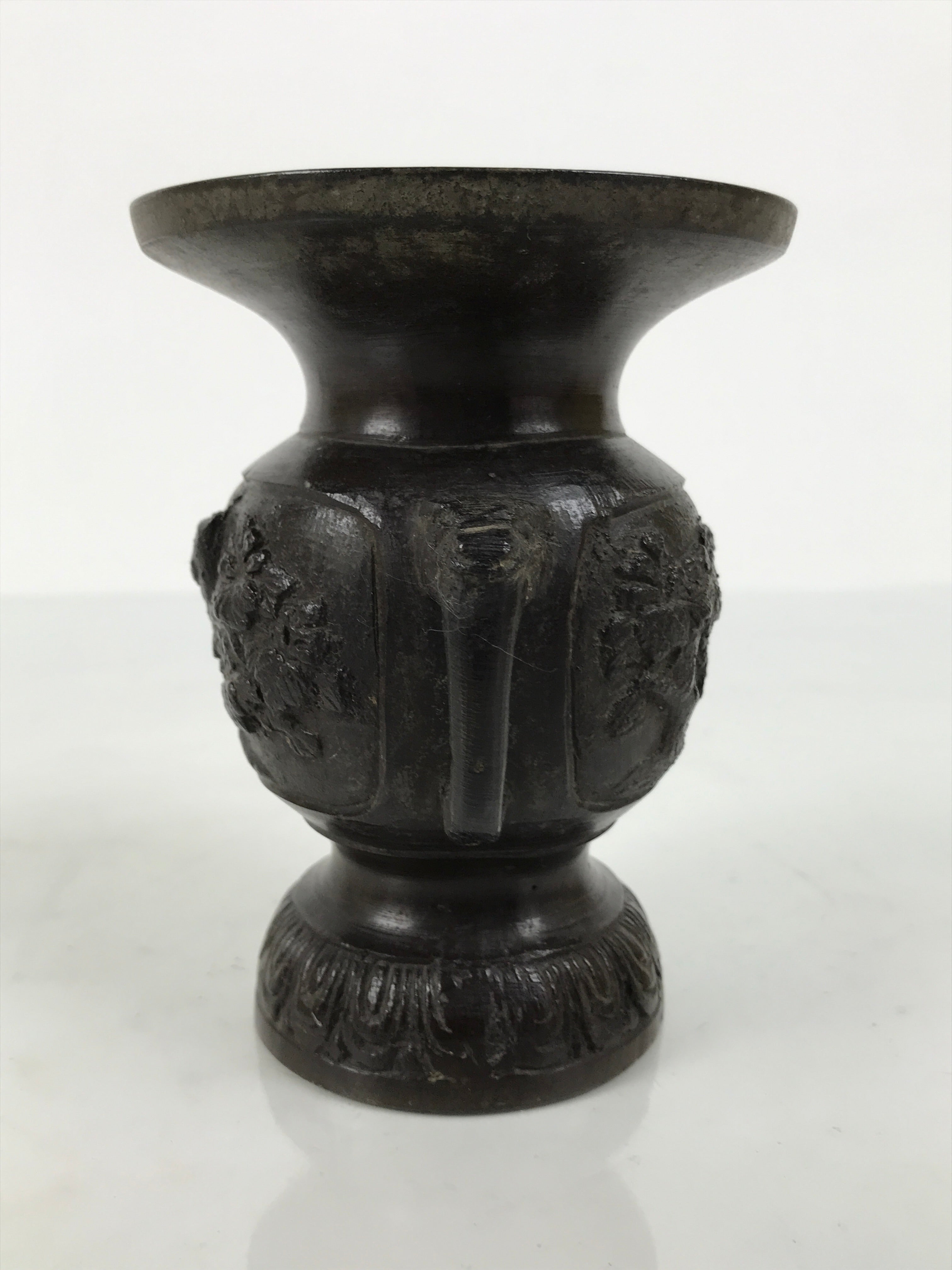 Japanese Buddhist Altar Bronze Metal Flower Vase Vtg Hanatate Brown Birds BA991-OT - Buddhist-chidorivintage.com