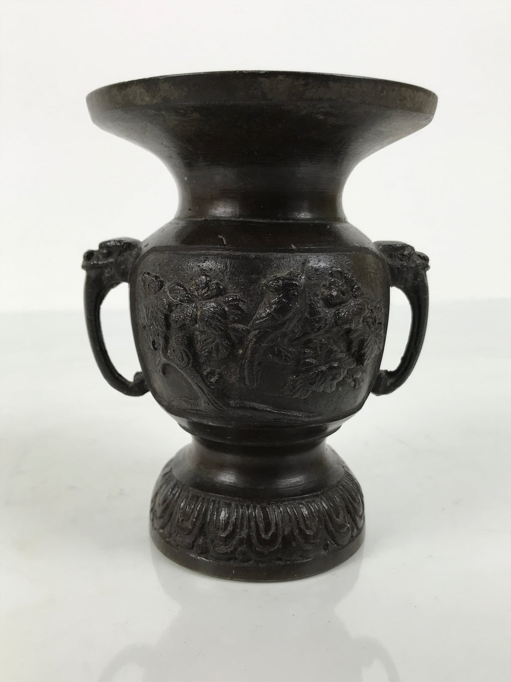 Japanese Buddhist Altar Bronze Metal Flower Vase Vtg Hanatate Brown Birds BA991-OT - Buddhist-chidorivintage.com