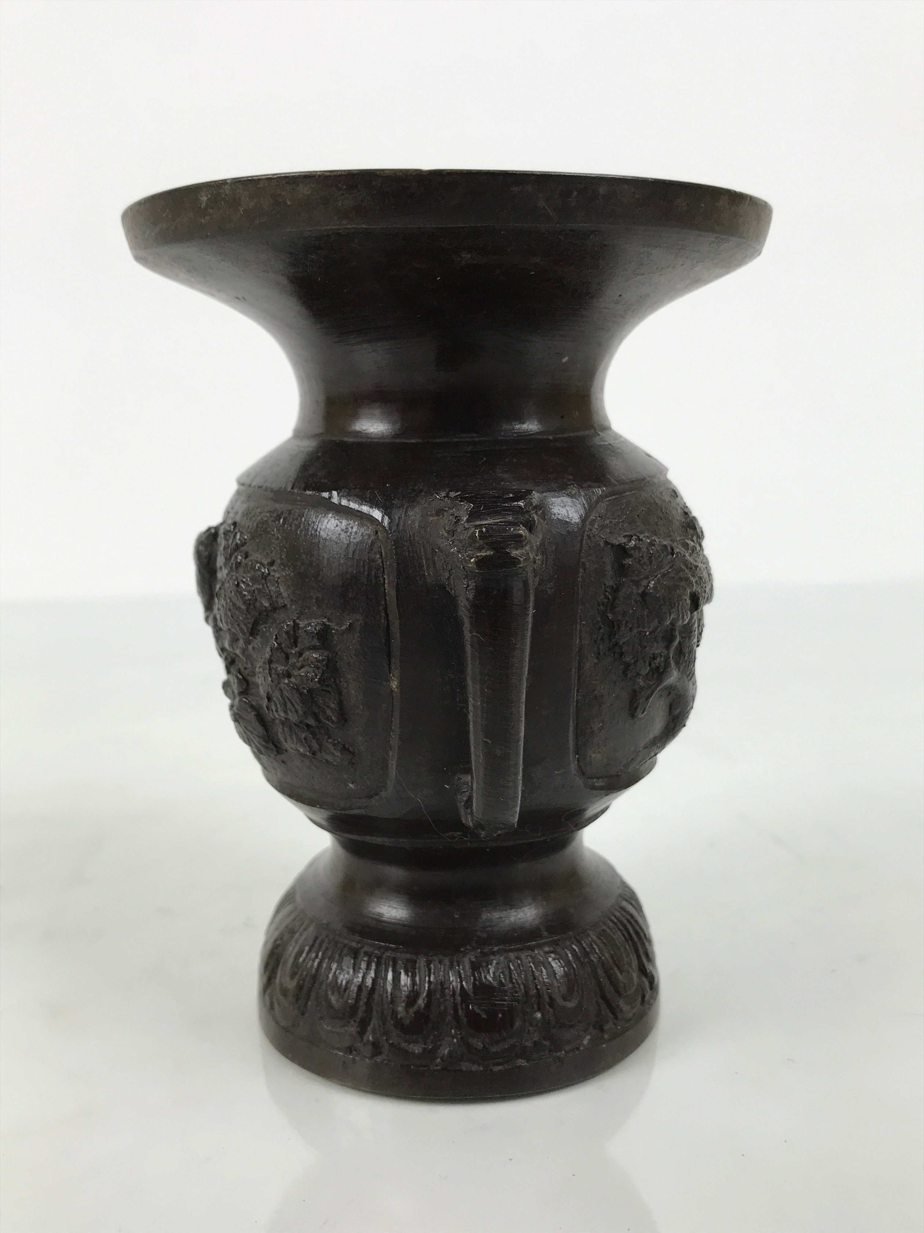 Japanese Buddhist Altar Bronze Metal Flower Vase Vtg Hanatate Brown Birds BA991-OT - Buddhist-chidorivintage.com