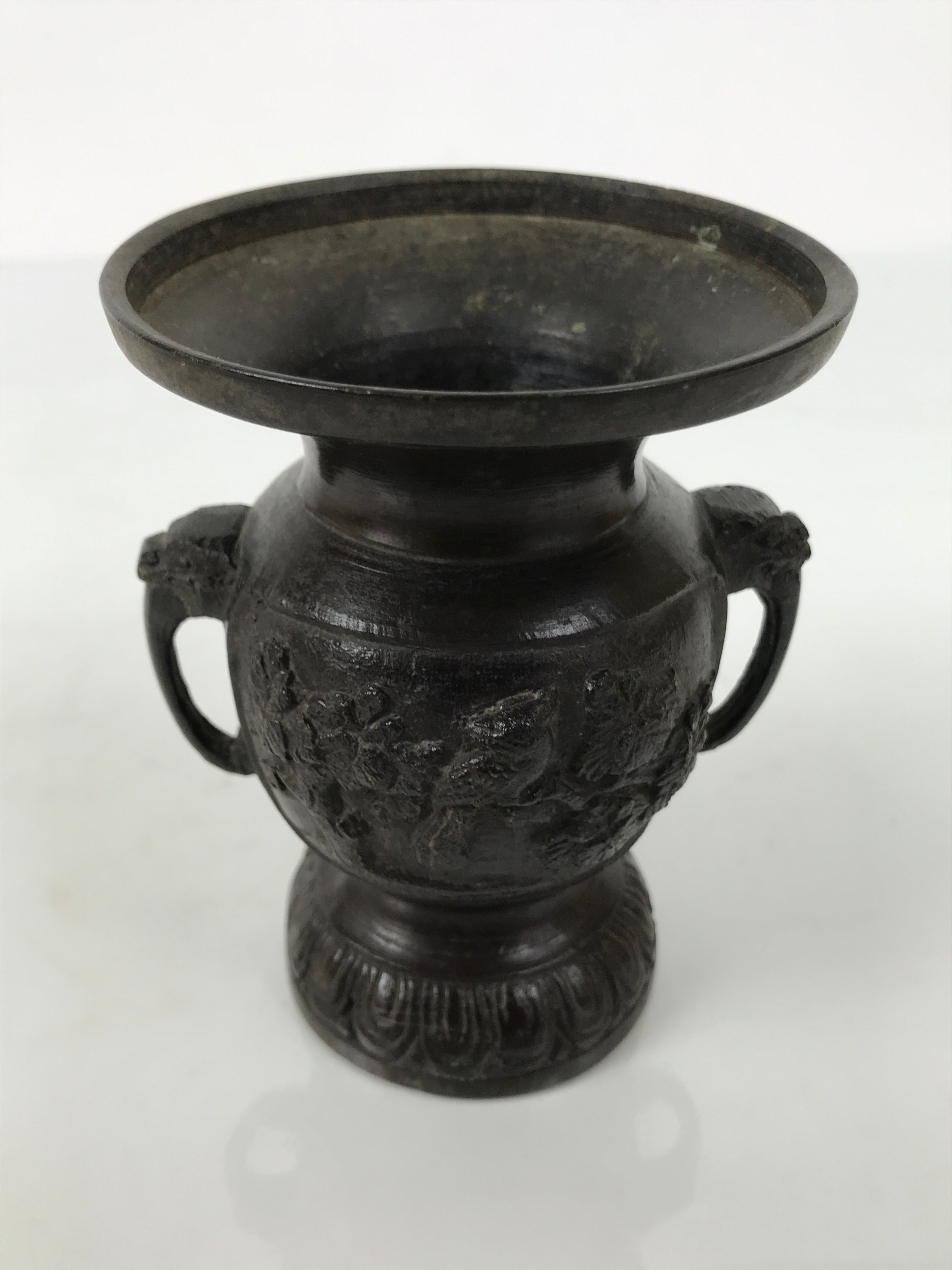 Japanese Buddhist Altar Bronze Metal Flower Vase Vtg Hanatate Brown Birds BA991-OT - Buddhist-chidorivintage.com
