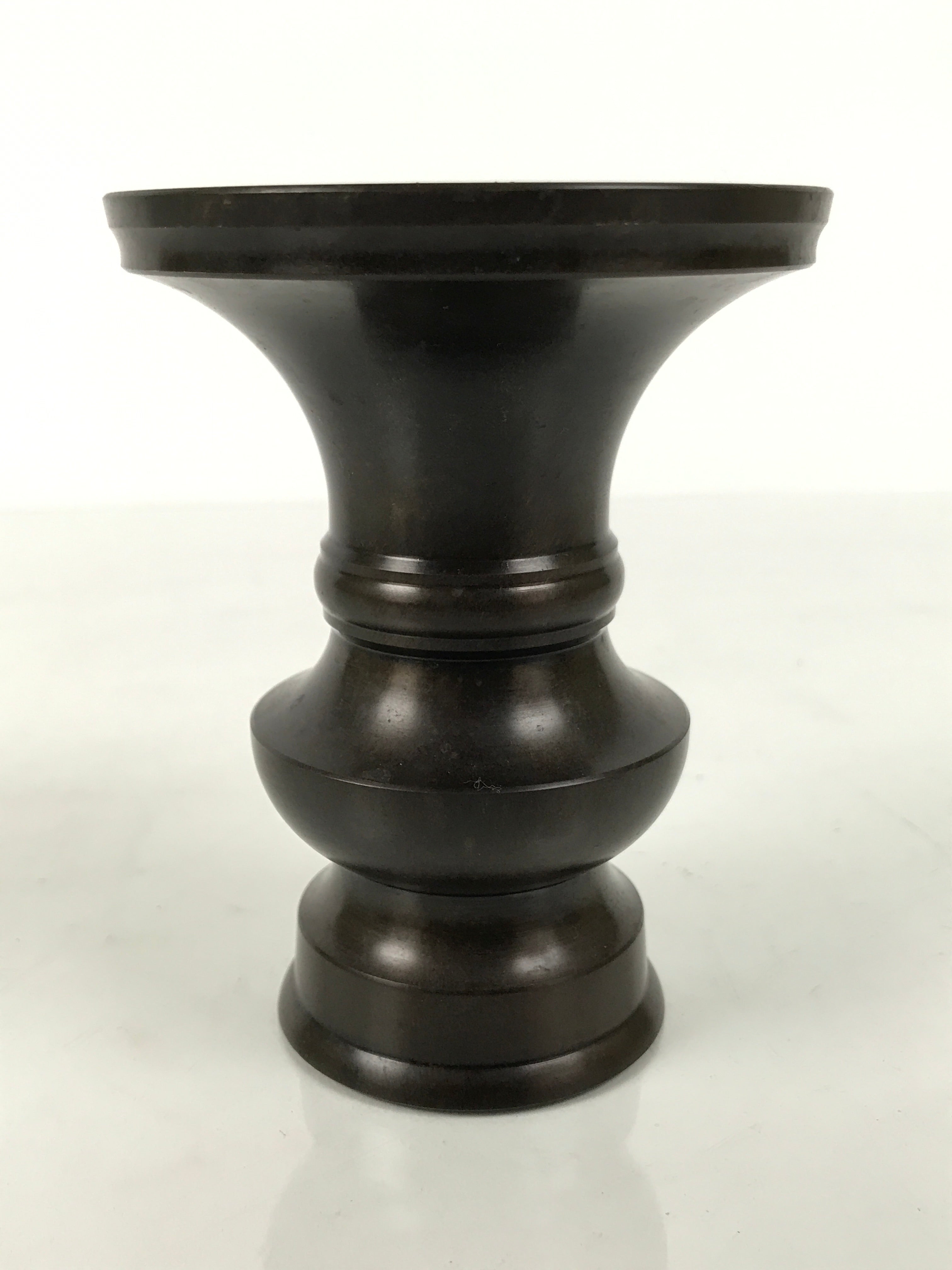 Japanese Buddhist Altar Bronze Metal Flower Vase Vtg Hanatate Simple Brown BA993-OT - Buddhist-chidorivintage.com