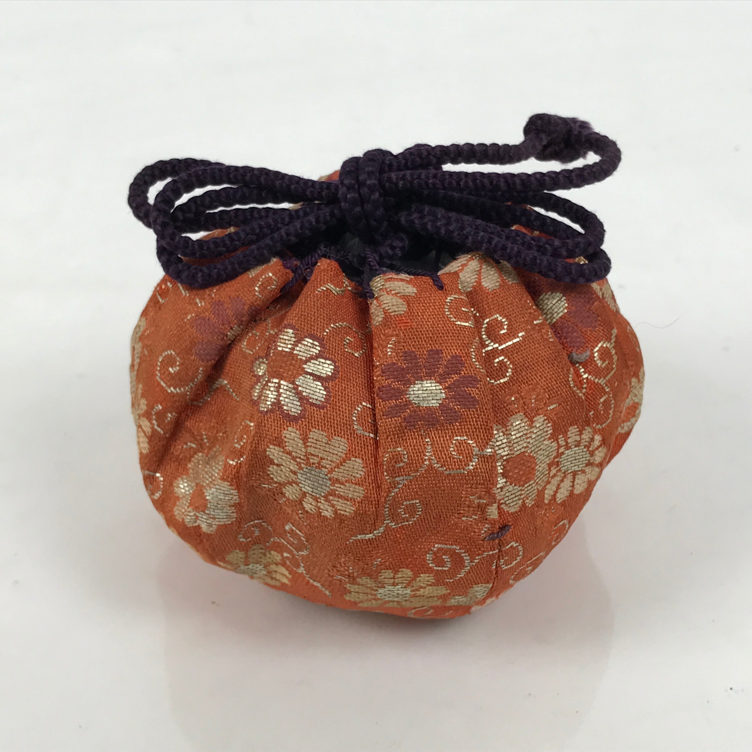 Japanese Silk Brocade Shifuku Pouch Vtg Chaire Bag Sado Orange Purple Cord TG210-KT - Tea Ceremony-chidorivintage.com