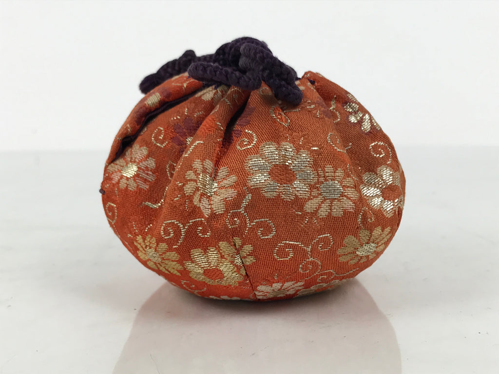 Japanese Silk Brocade Shifuku Pouch Vtg Chaire Bag Sado Orange Purple Cord TG210-KT - Tea Ceremony-chidorivintage.com