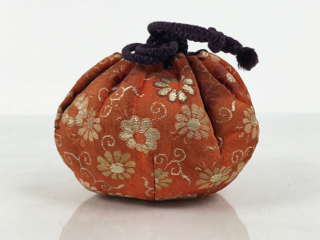 Japanese Silk Brocade Shifuku Pouch Vtg Chaire Bag Sado Orange Purple Cord TG210-KT - Tea Ceremony-chidorivintage.com