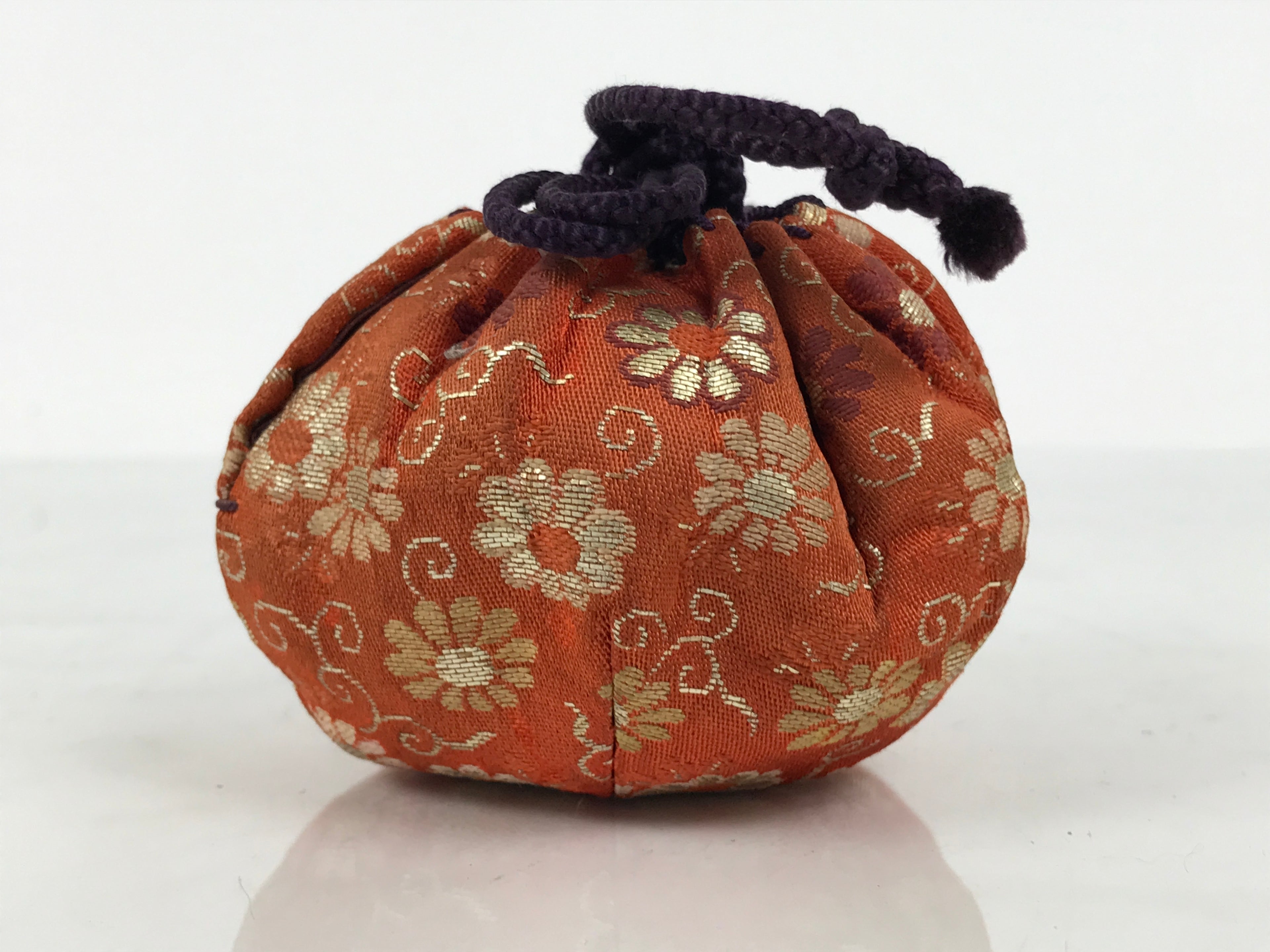Japanese Silk Brocade Shifuku Pouch Vtg Chaire Bag Sado Orange Purple Cord TG210-KT - Tea Ceremony-chidorivintage.com